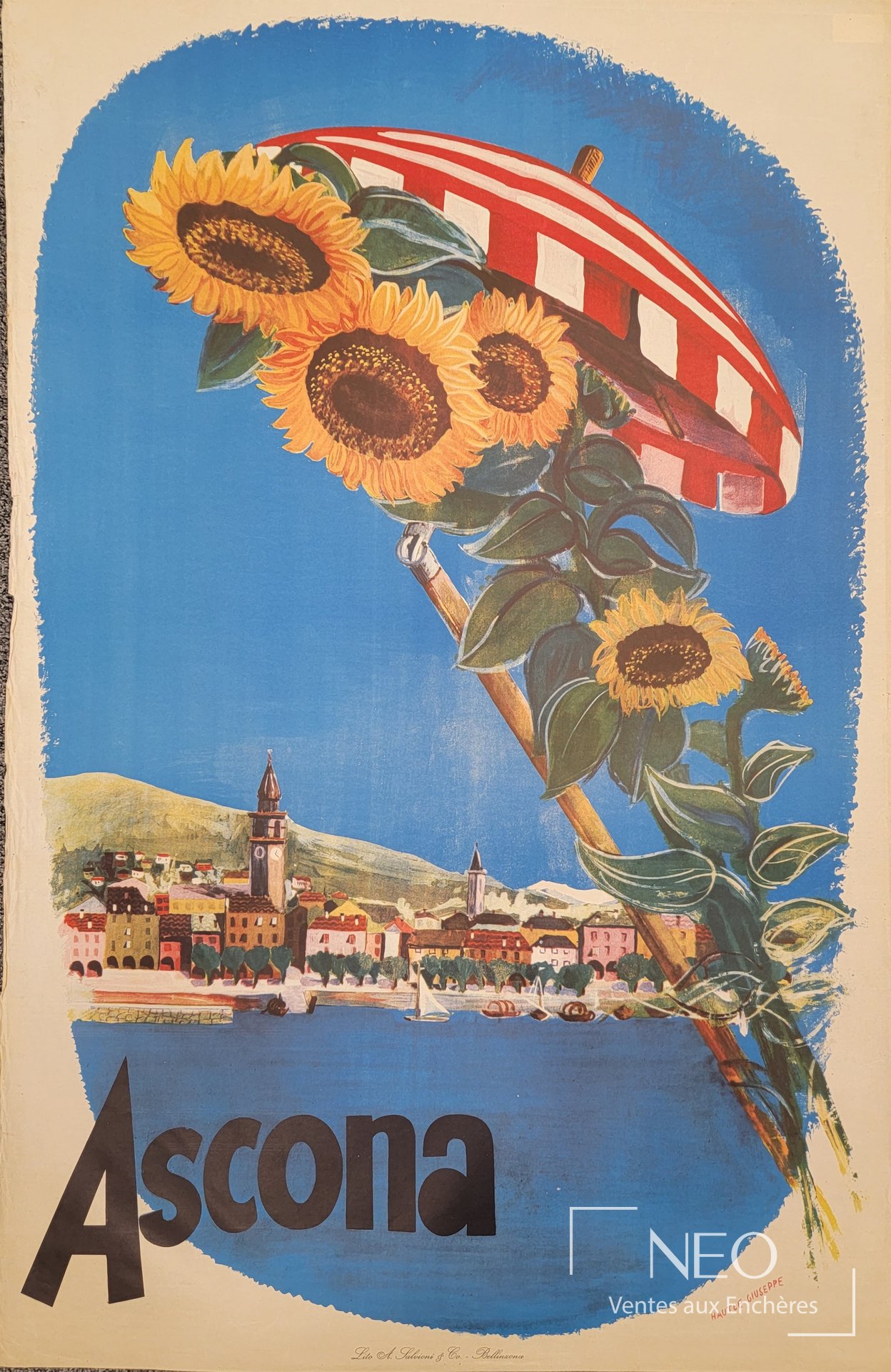 Giuseppe Hautle, d’après Ascona, affiche offset en couleur, 1950