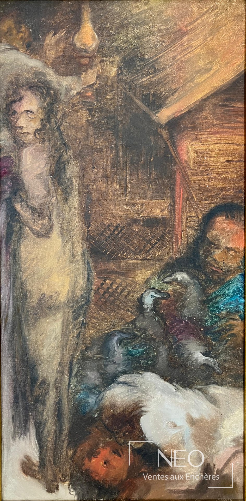 Scène d'intérieur peinte à l'huile