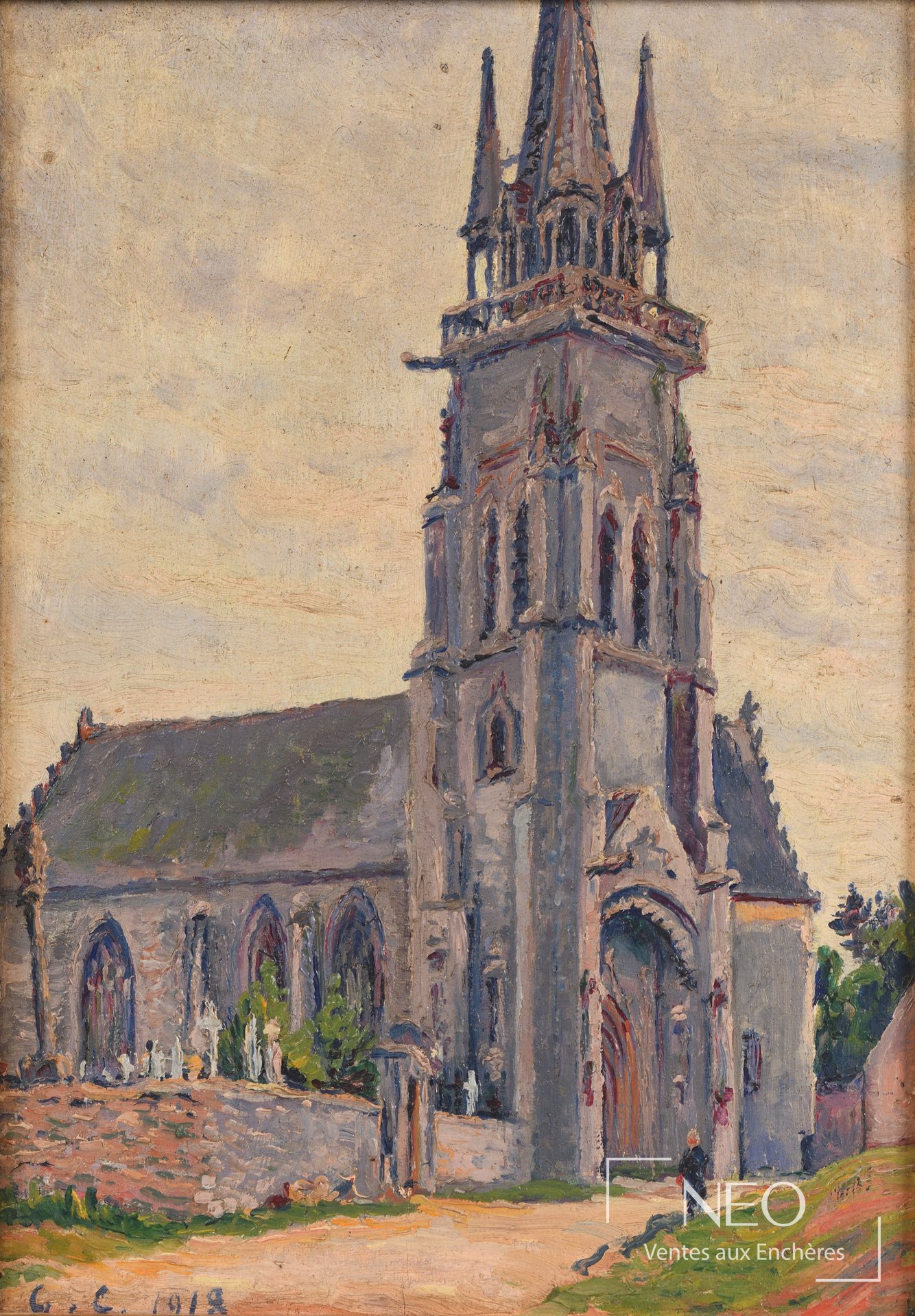Vue de l'église de Grâce peinte à l'huile sur panneau