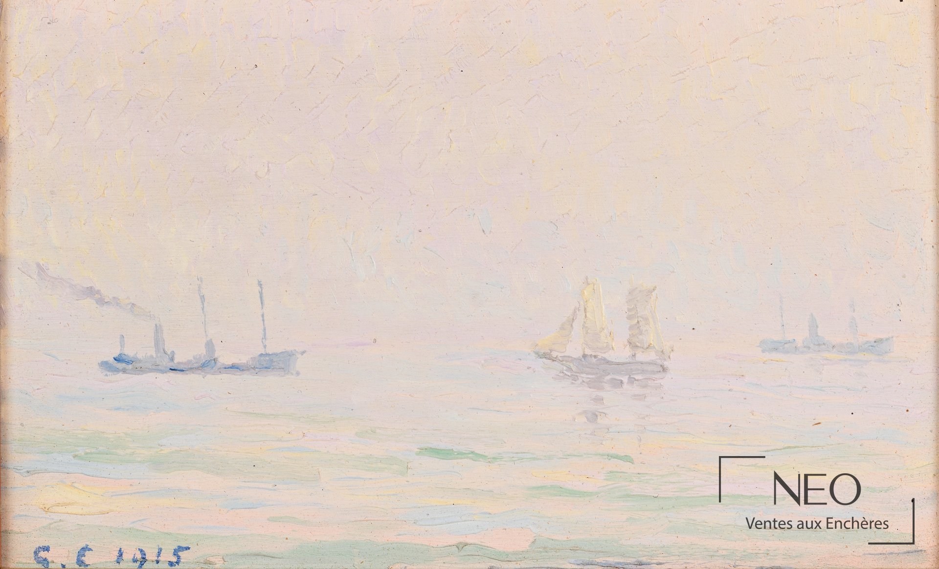Gustave Cariot Rade de Saint-Malo, 1915, huile sur panneau de bois