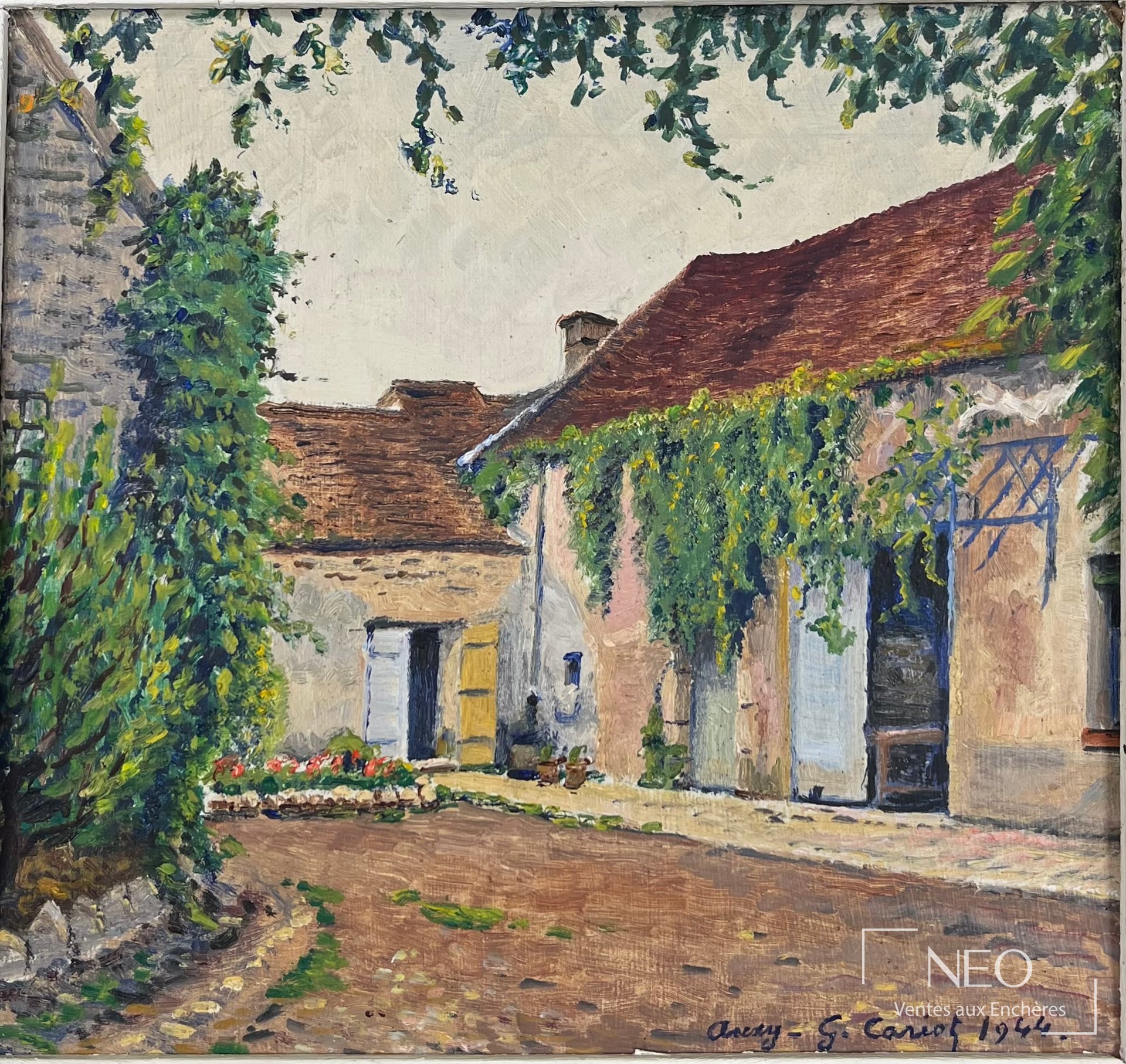 Cour de campagne peinte par Gustave Cariot