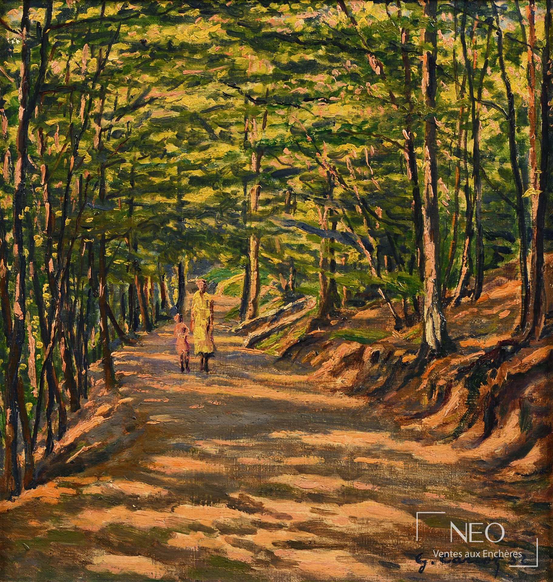 Gustave Cariot Georgenborn, Le chemin forestier, huile sur isorel