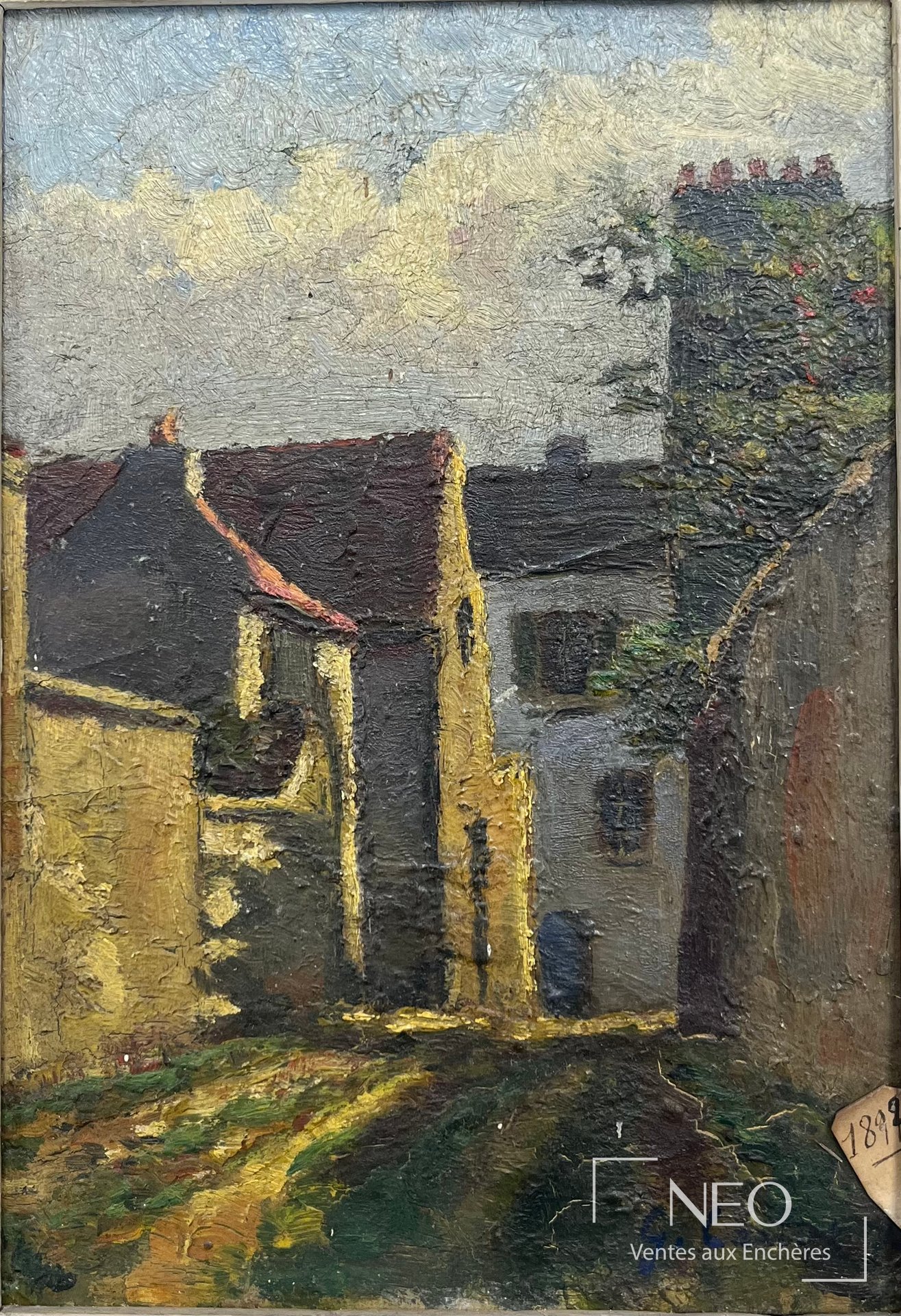 Huile sur carton de Gustave Cariot représentant une vue de Montreuil