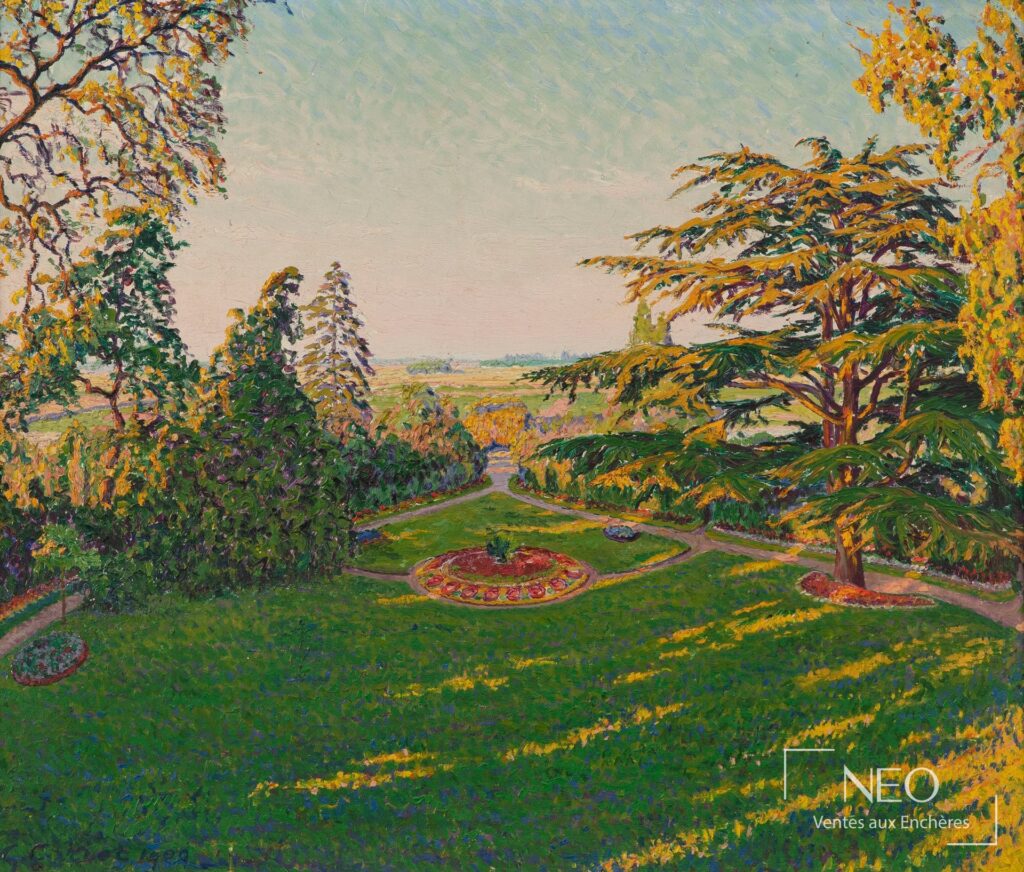 Vue de face d'un paysage arboré peint par Gustave Cariot