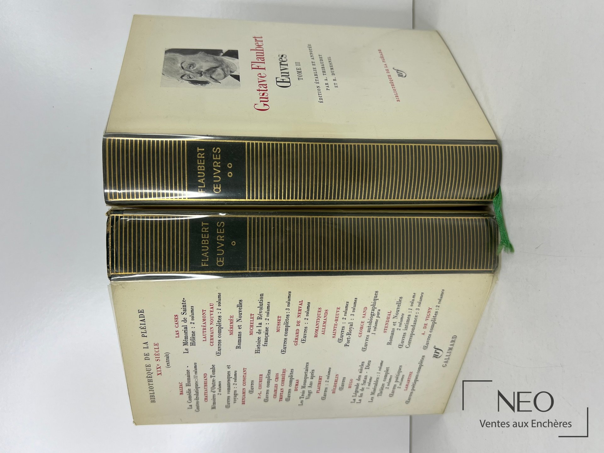 Les deux tomes des Œuvres de Gustave Flaubert avec leurs étuis