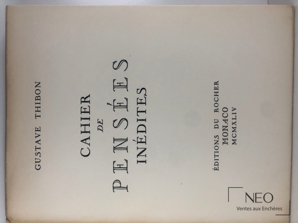 Couverture du cahier de pensées inédites de Gustave Thibon