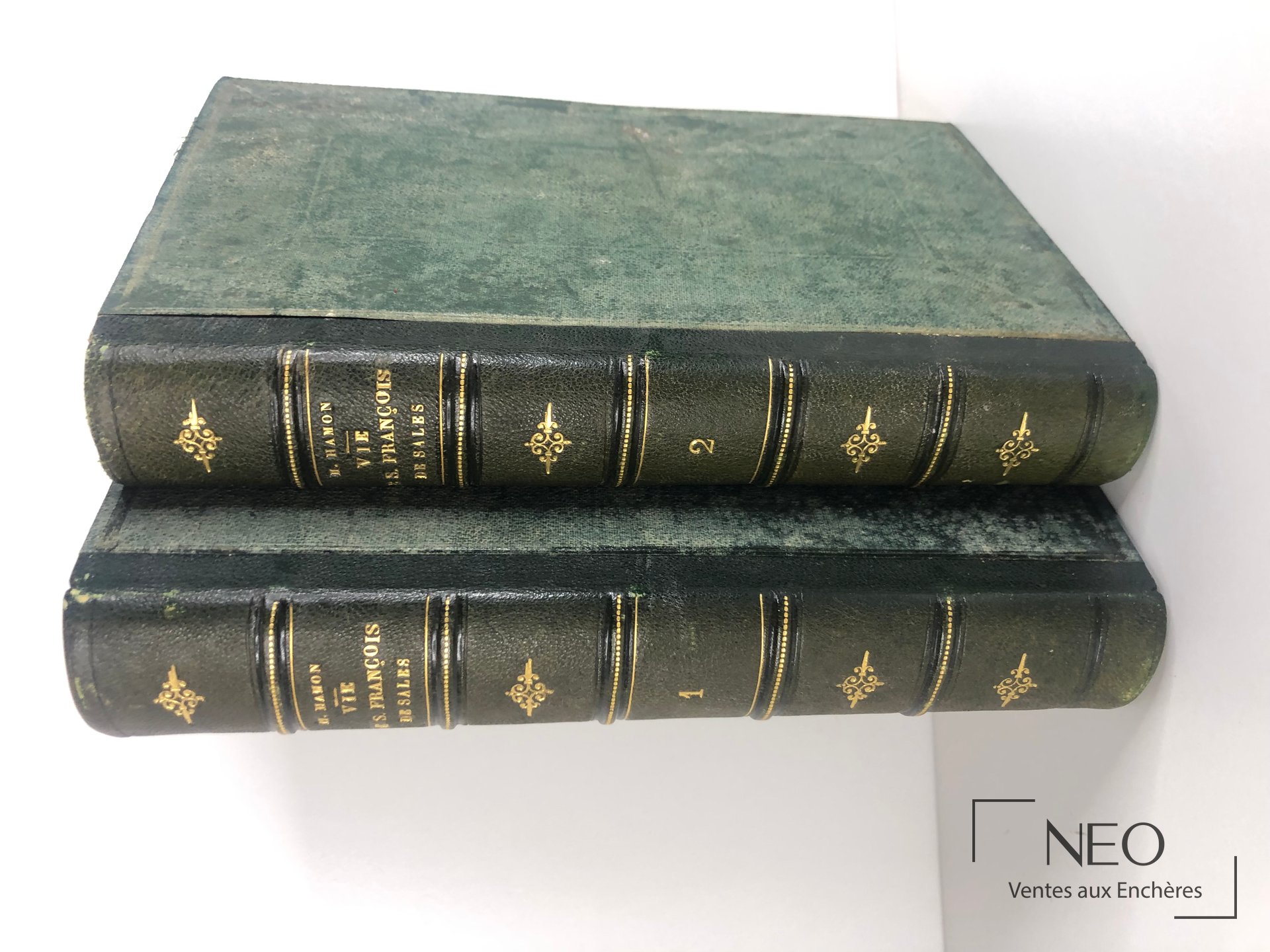 Deux volumes reliés en demi chagrin vert