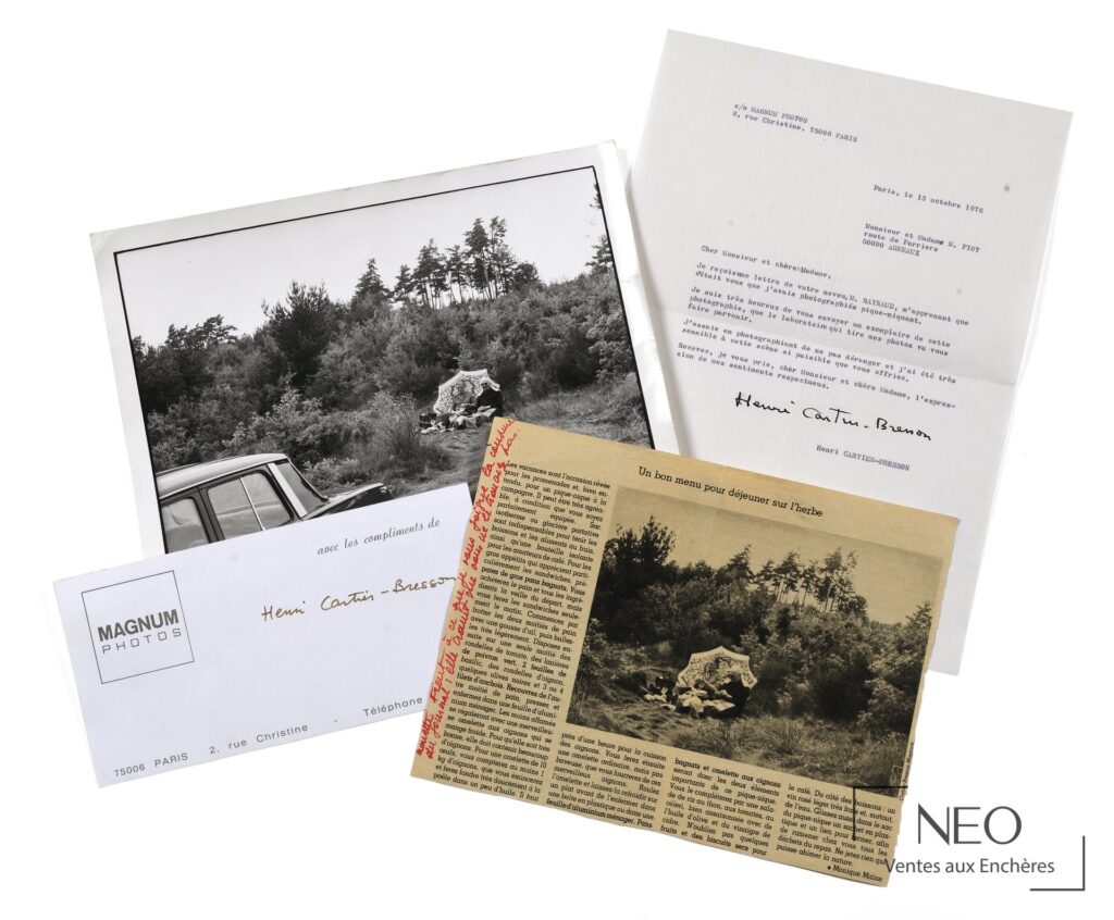 Tirage argentique de Henri Cartier-Bresson avec lettre et articles de presse joints