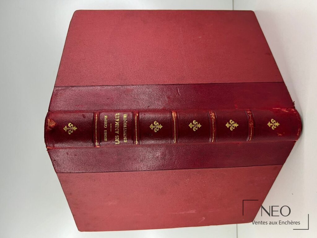 Dos en chagrin rouge avec titres dorés et nerfs apparents