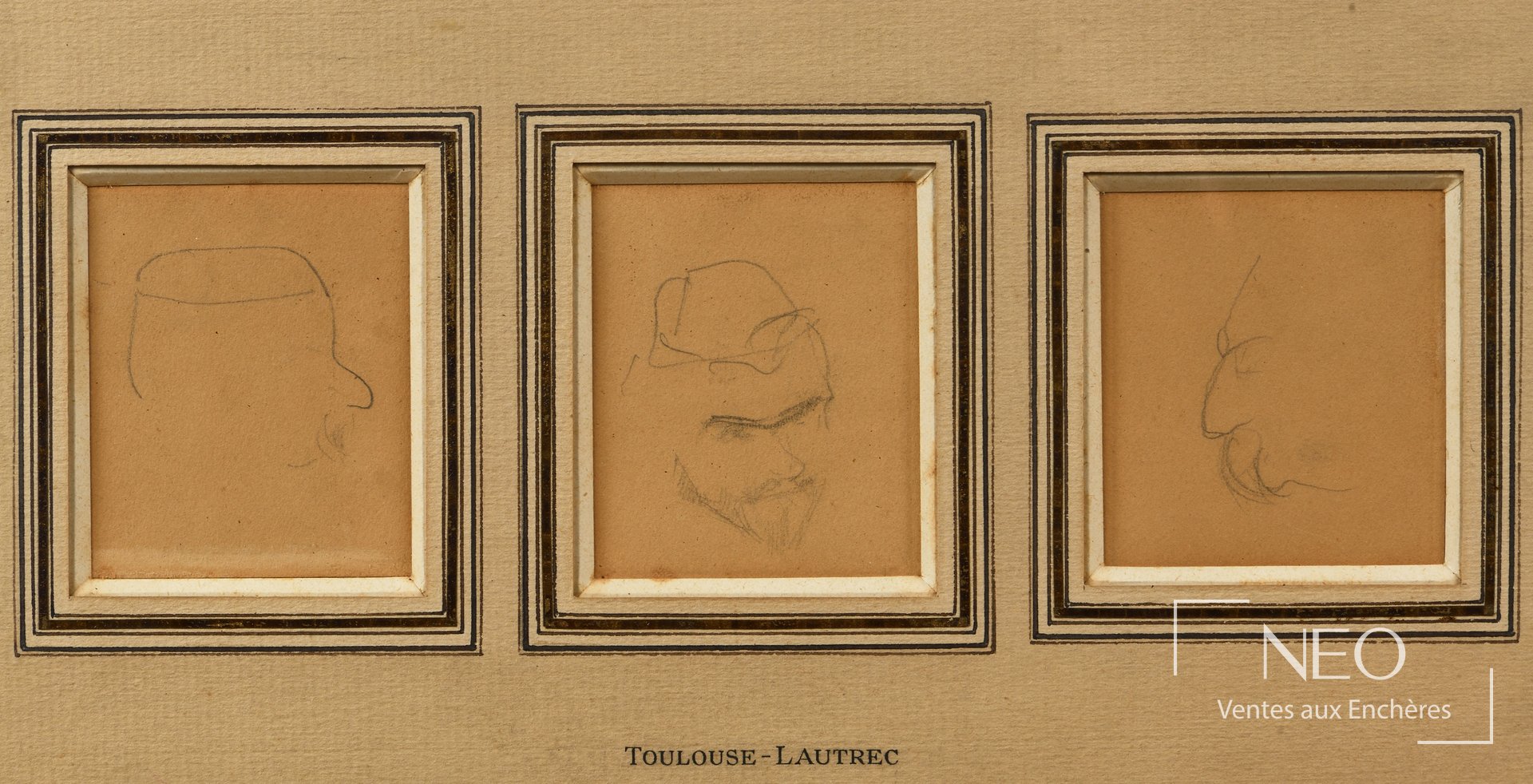 Trois petites études au crayon de profils et visages