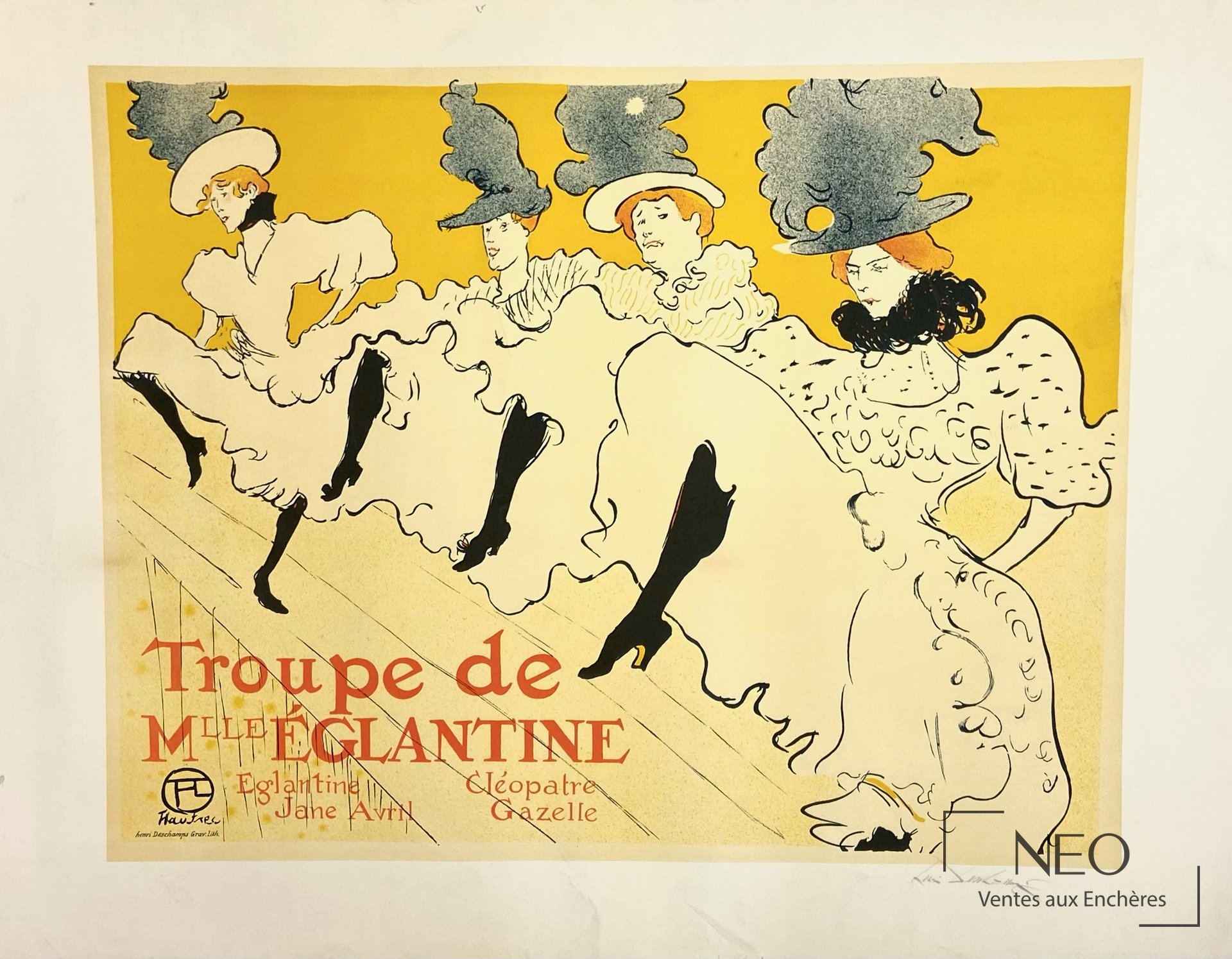 Lithographie en couleurs de La troupe de Mlle Eglantine