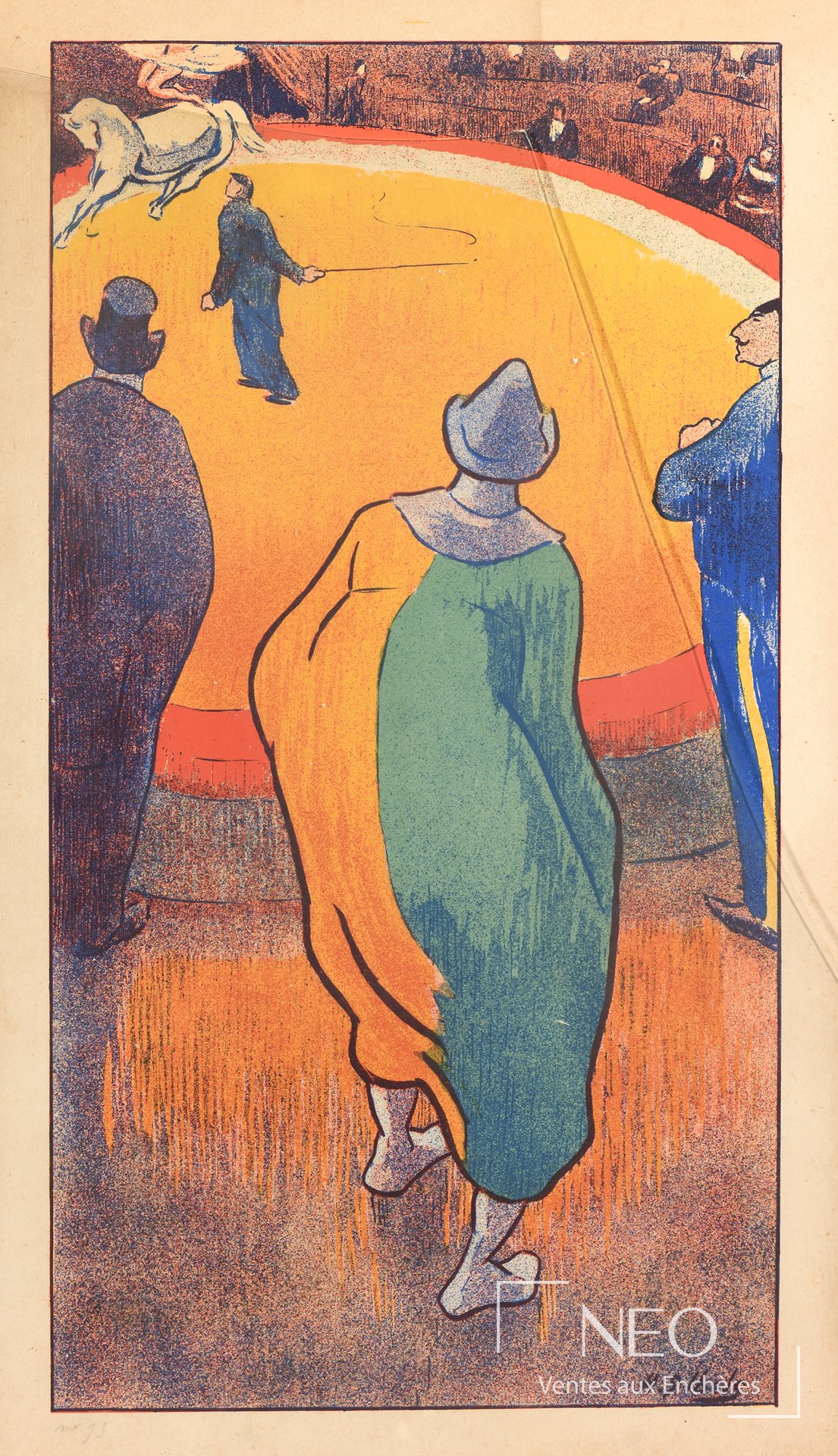 Lithographie en couleurs d'Henri Gabriel Ibels montrant une scène de cirque avec spectateurs et cavalier