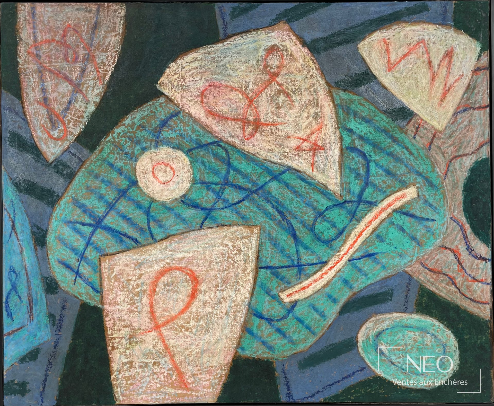 Composition abstraite de Henri Goetz aux aplats bleu