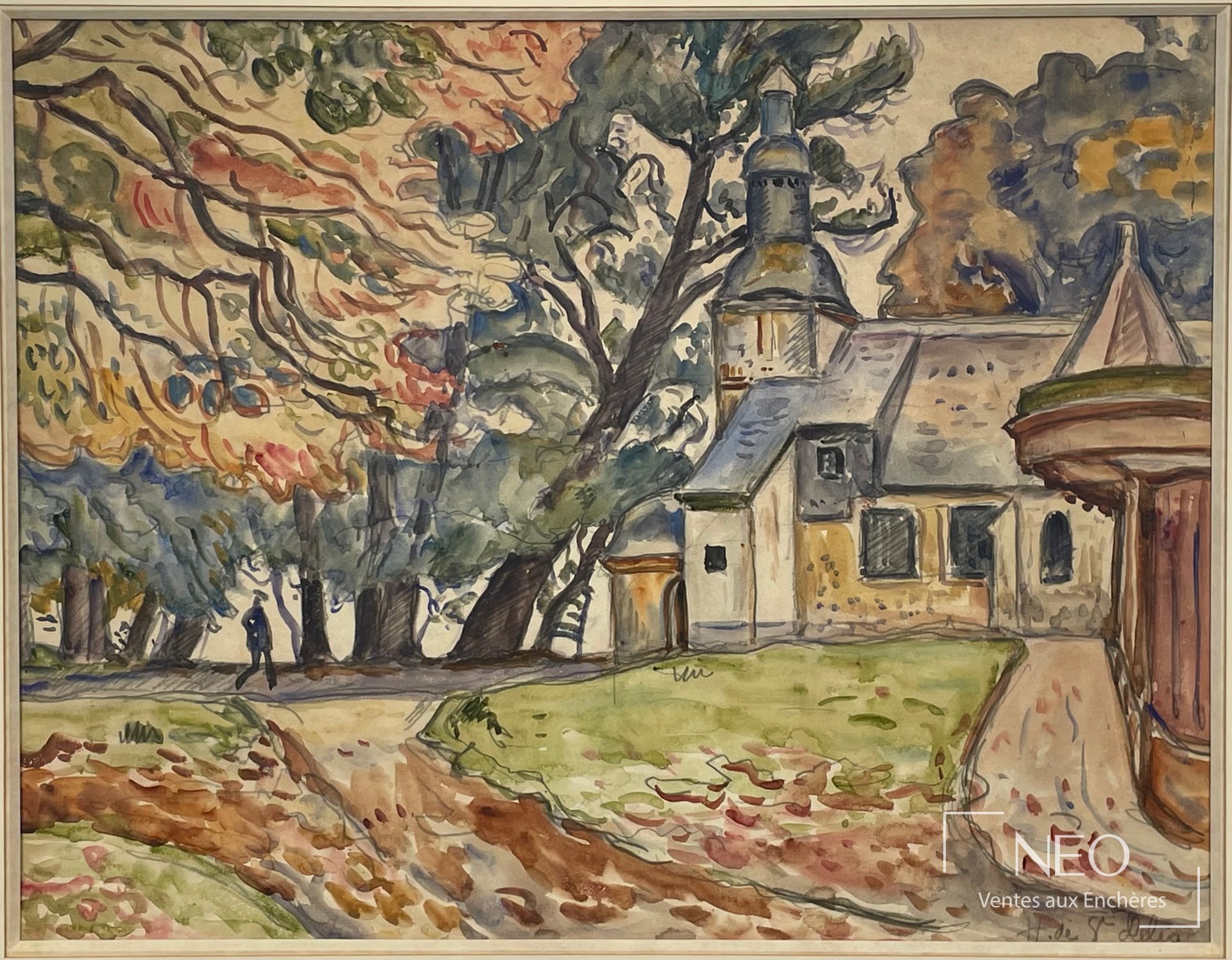 Aquarelle de l'église Notre-Dame de Grâce à Honfleur par Henri Liénard de Saint Delis