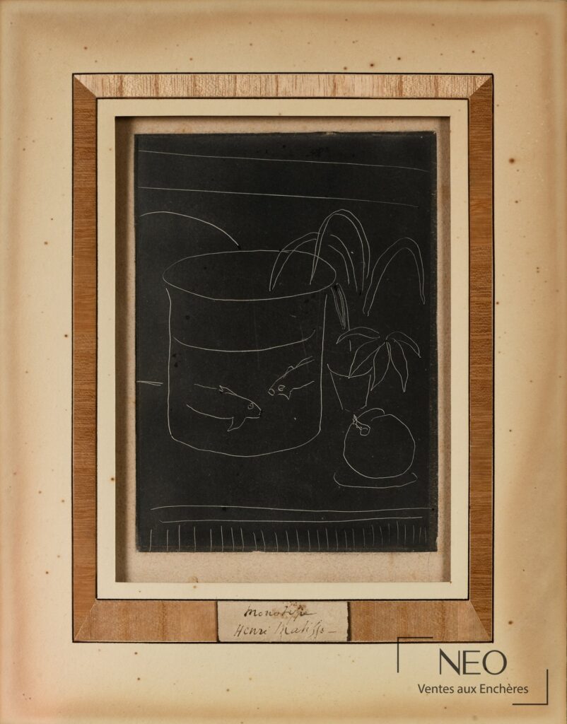 Monotype de Henri Matisse présenté sous passe-partout