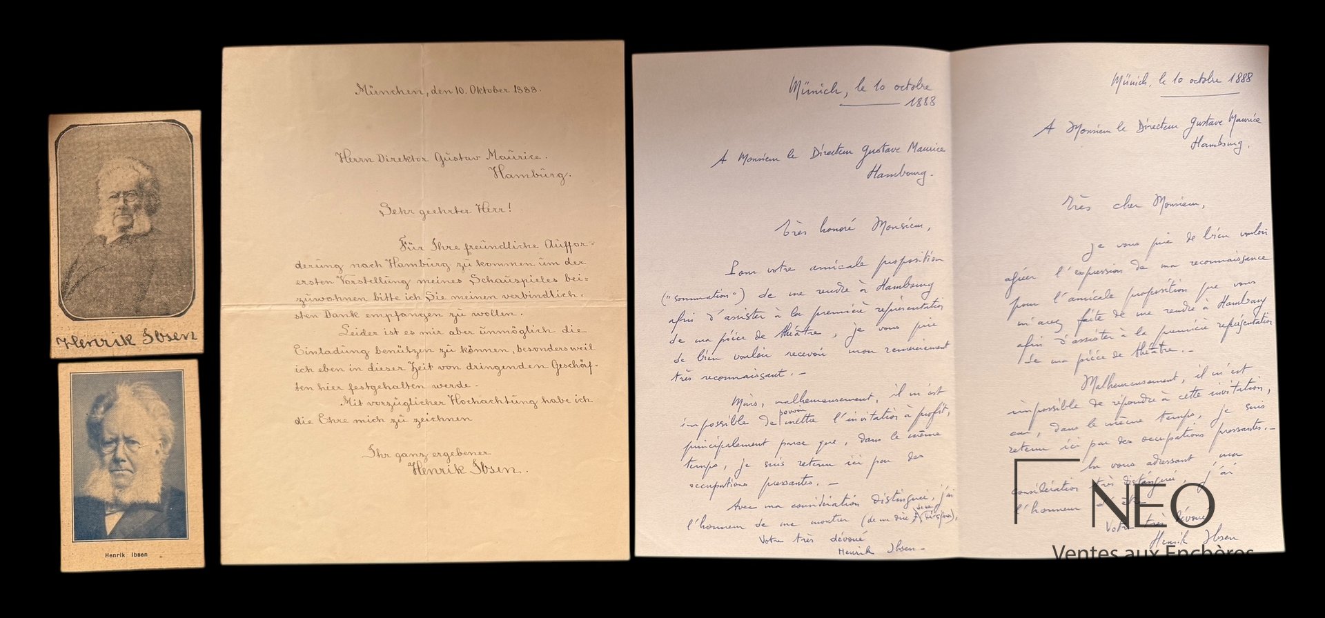 Lettre autographe signée d’Henrik Ibsen ouverte