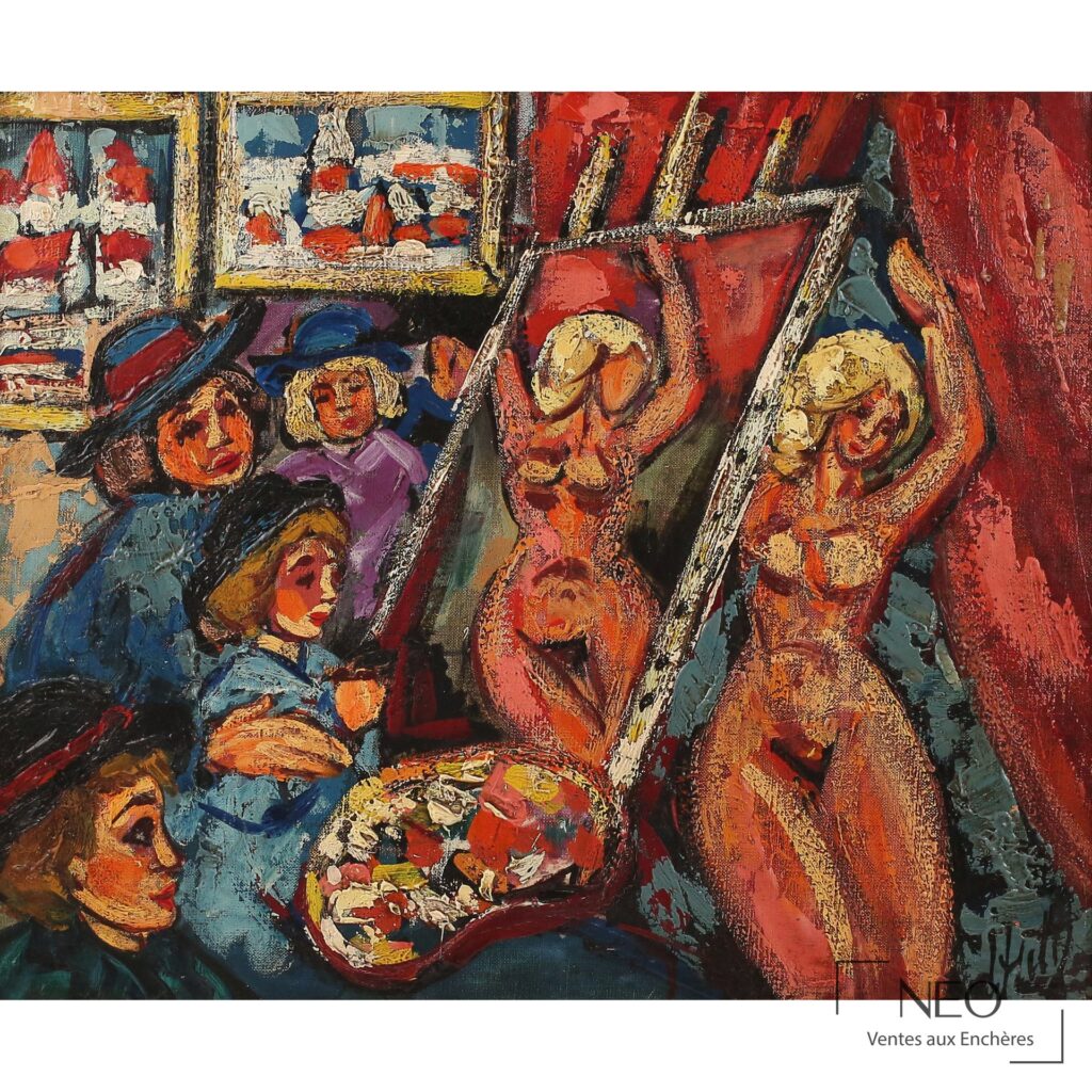 Huile sur toile de Henry Maurice D'ANTY représentant une scène de pose aux couleurs vives