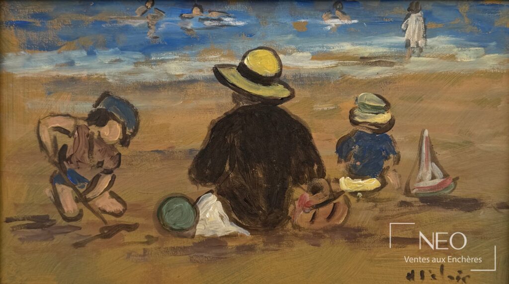 Scène de plage de Henry Saint Clair montrant des enfants assis face à la mer
