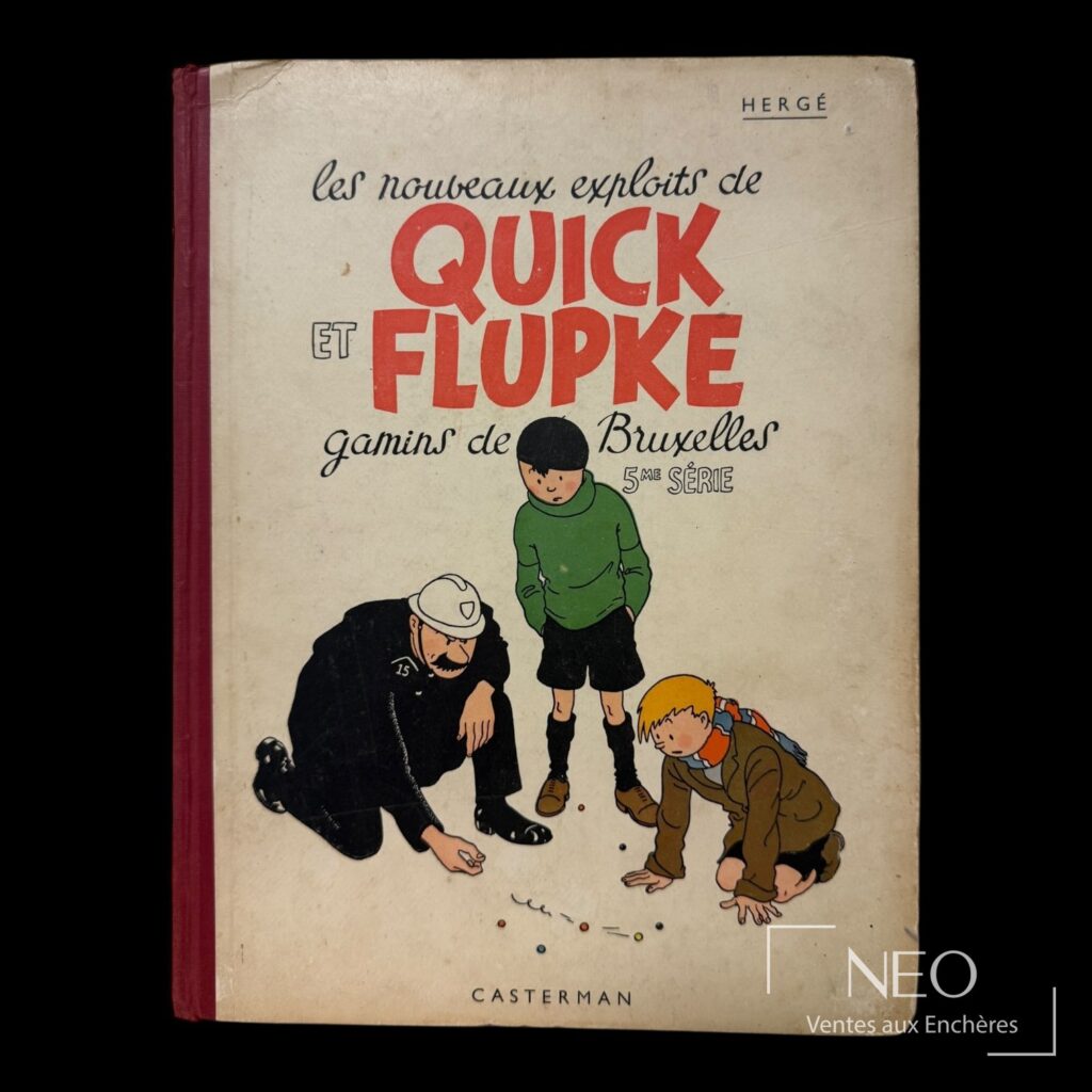 Couverture de l'album Hergé Quick et Flupke avec dos rouge et légères traces d'usage