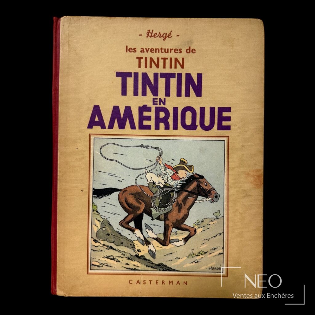 Couverture de Tintin en Amérique de Hergé avec illustration de Tintin à cheval