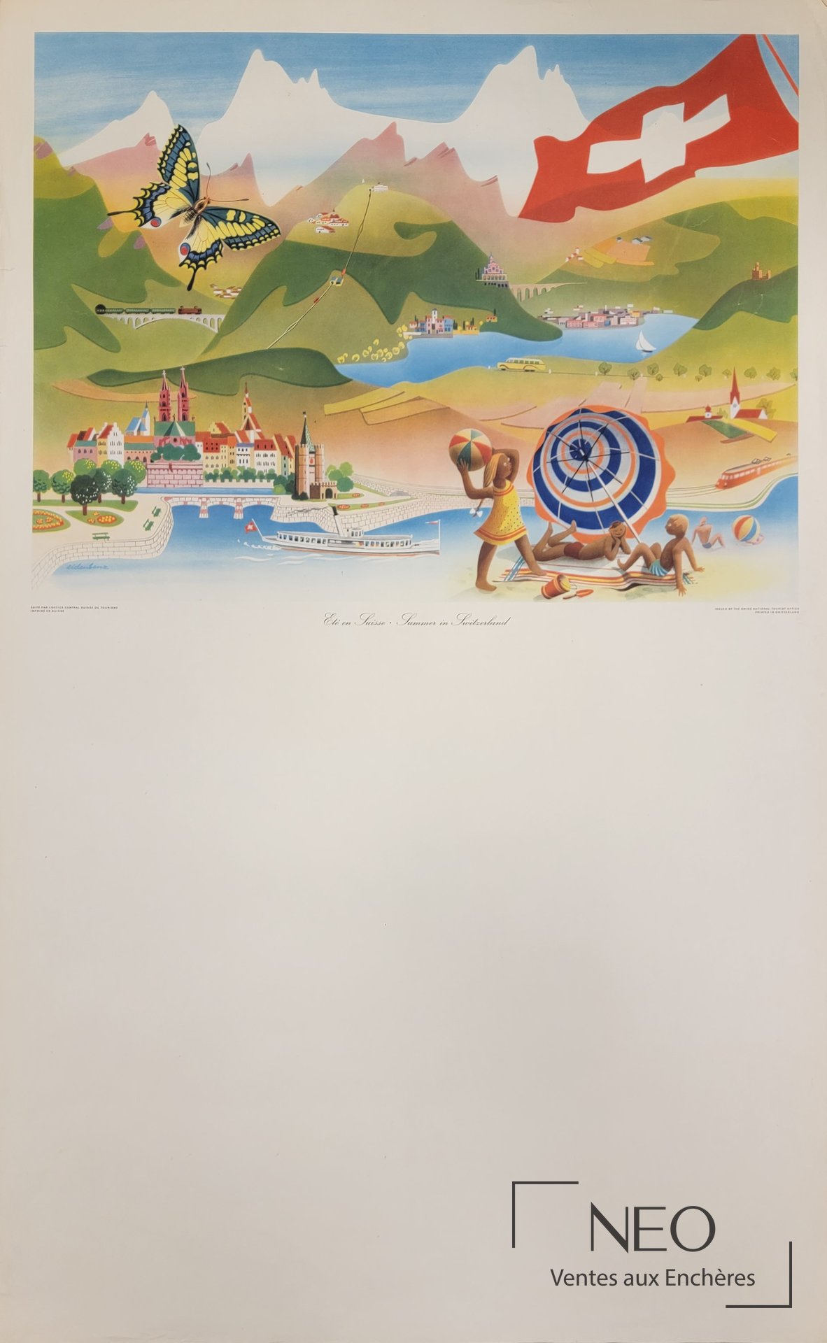 Affiche en couleurs d'Hermann Eidenbenz représentant un paysage suisse avec lac