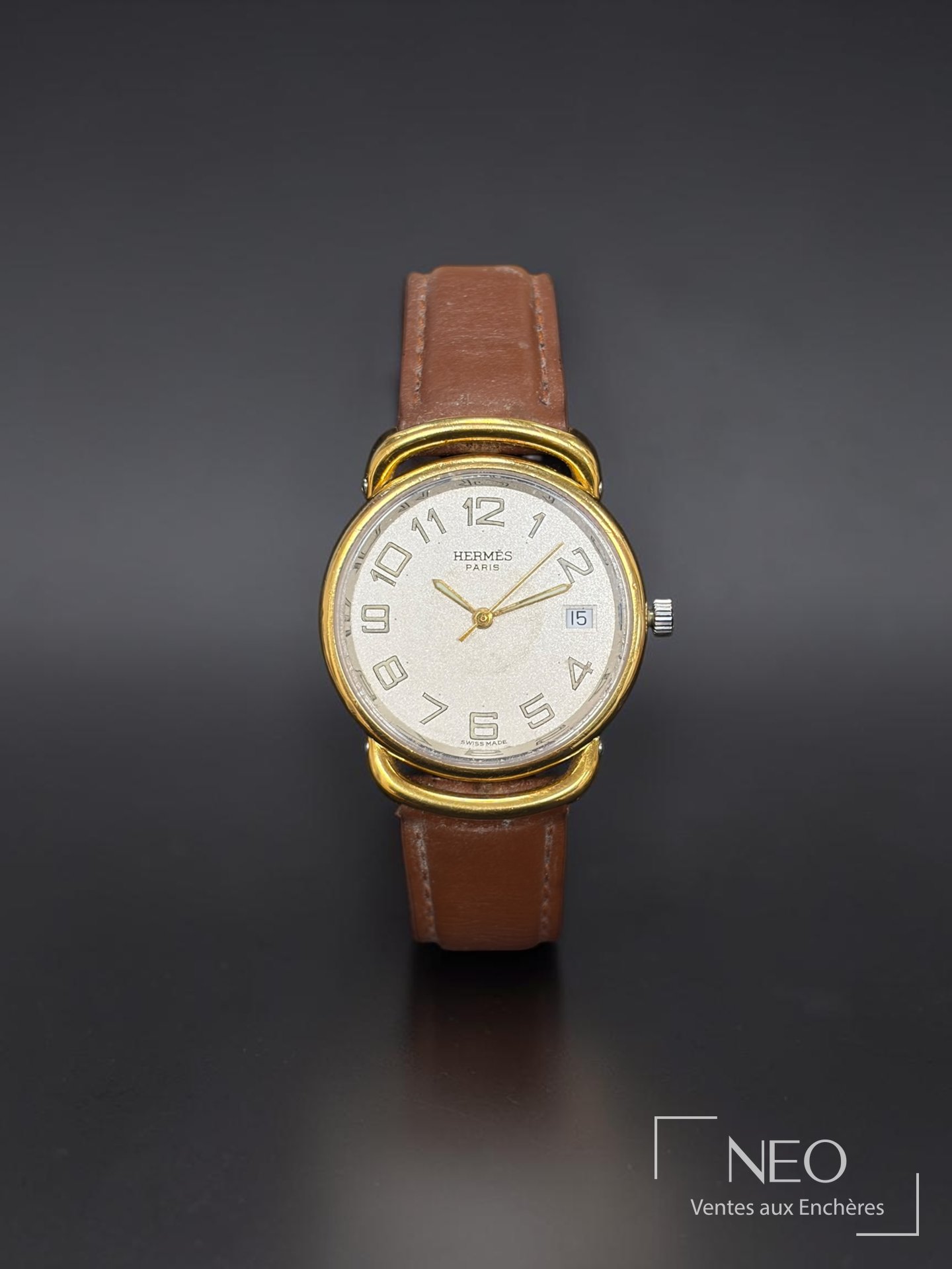 Hermès montre Pullman en acier et plaqué or, mouvement quartz