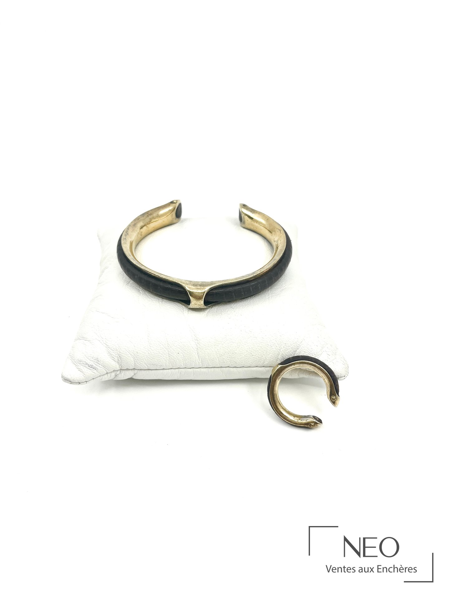 Hermès Paris ensemble bracelet jonc ouvrant et bague modèle Kyoto