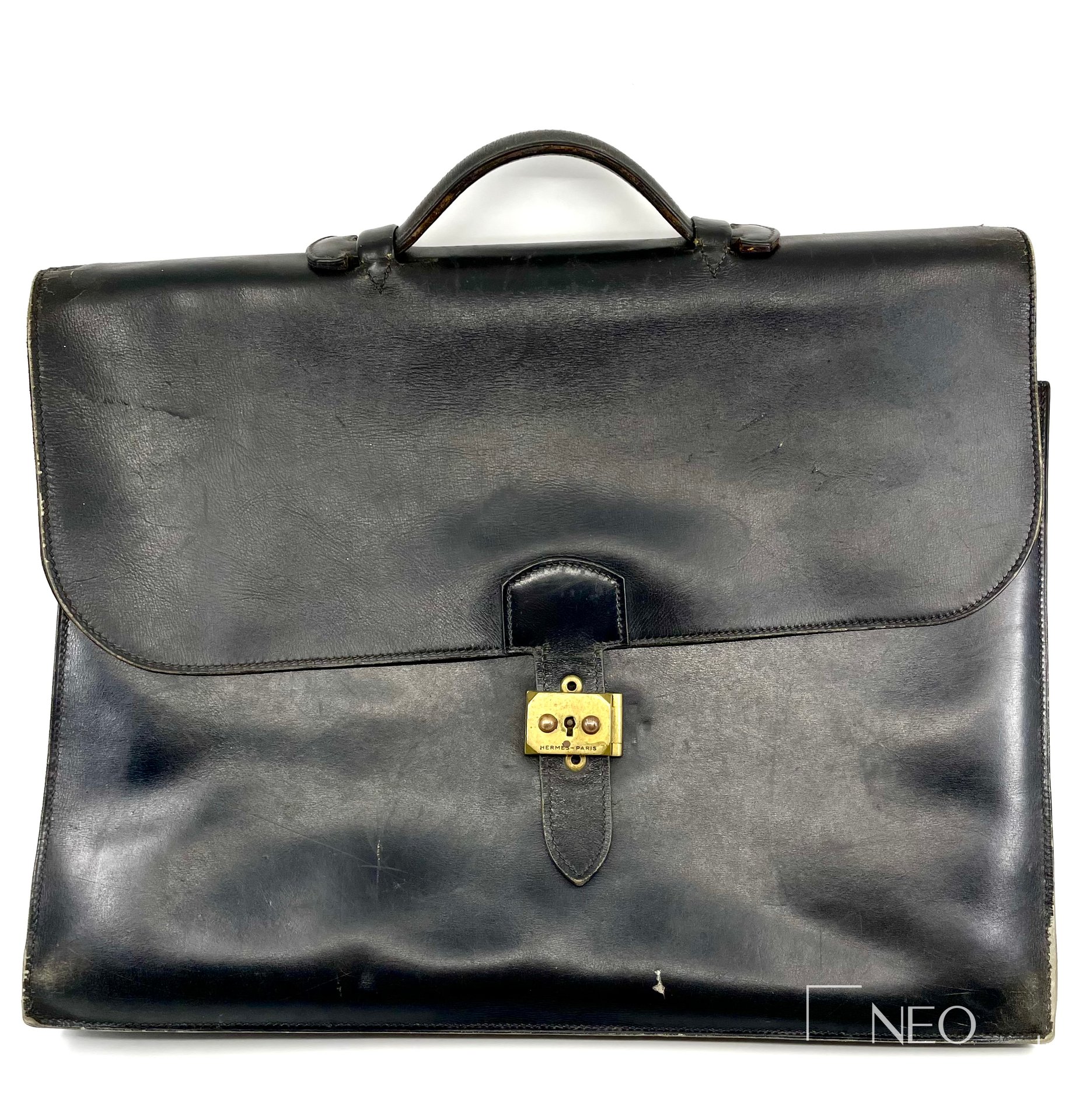 Hermès Paris sac à dépêche porte-document en cuir noir