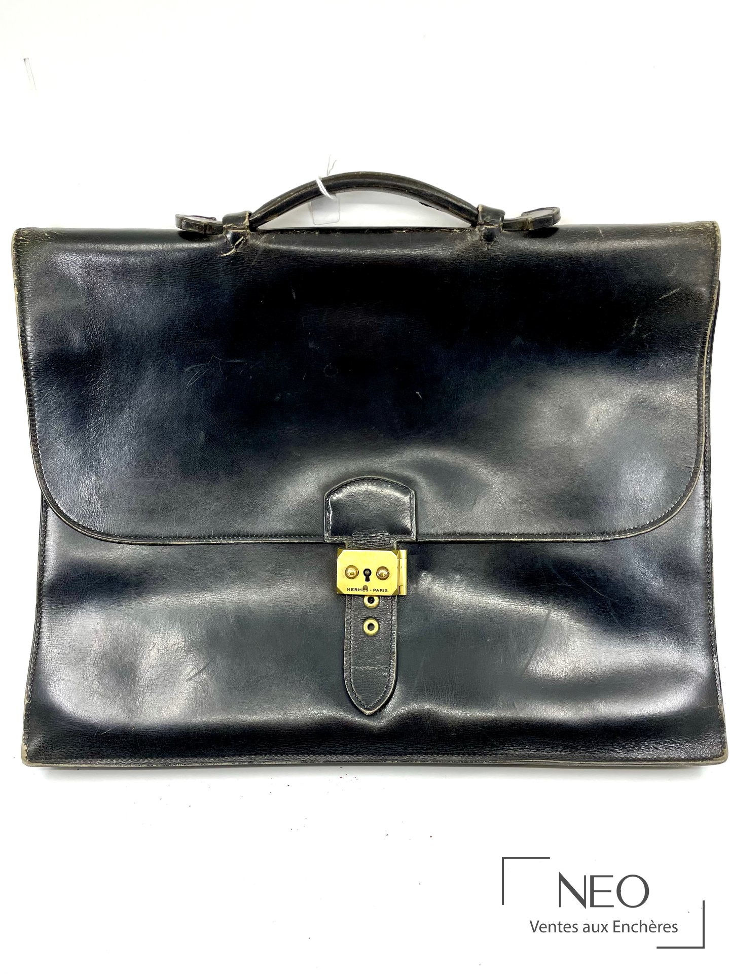 Hermès Paris sac à dépêche porte-document en cuir noir