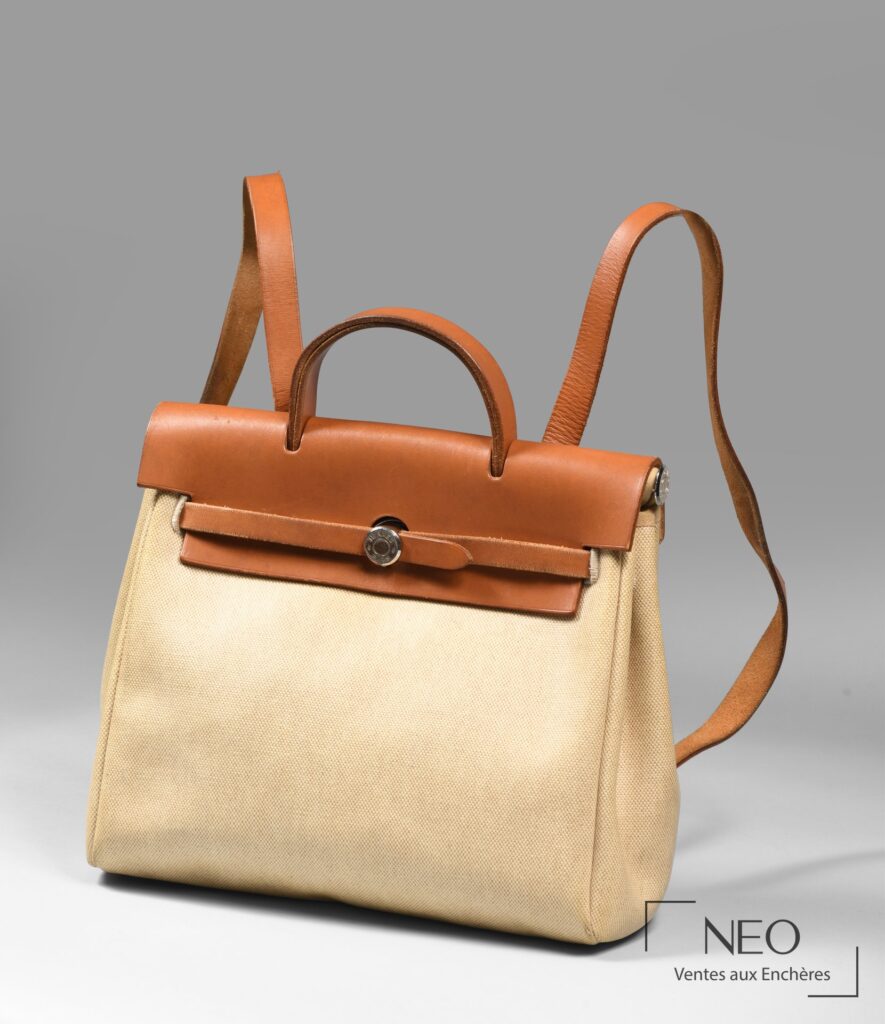 Sac à dos Hermès Herbag en toile naturel et cuir