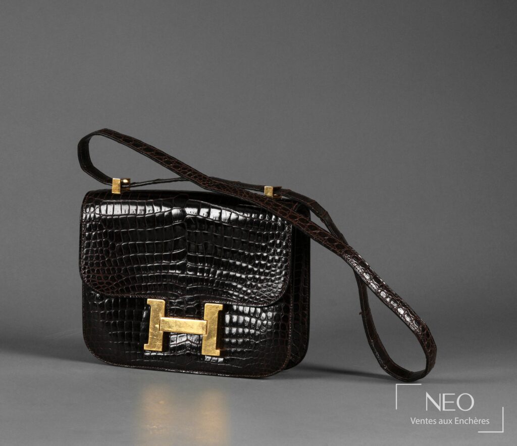 Sac Hermès Constance 23 cm en crocodile porosus marron