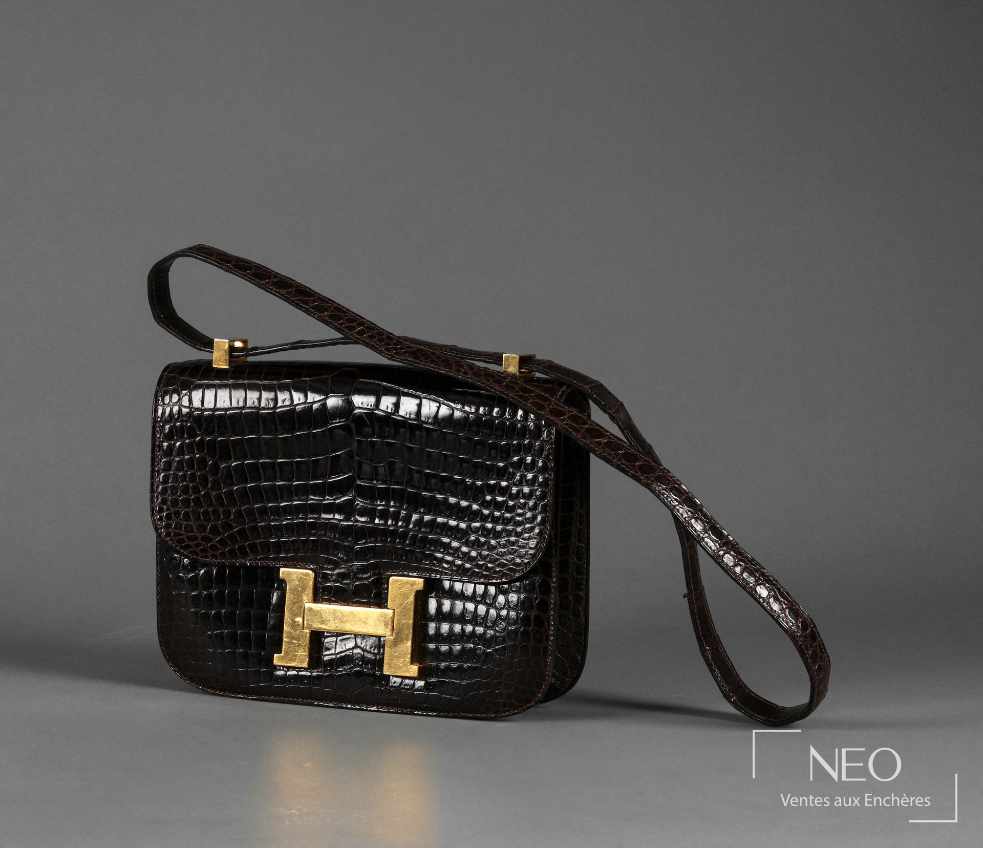 Sac Hermès Constance 23 cm en crocodile porosus marron