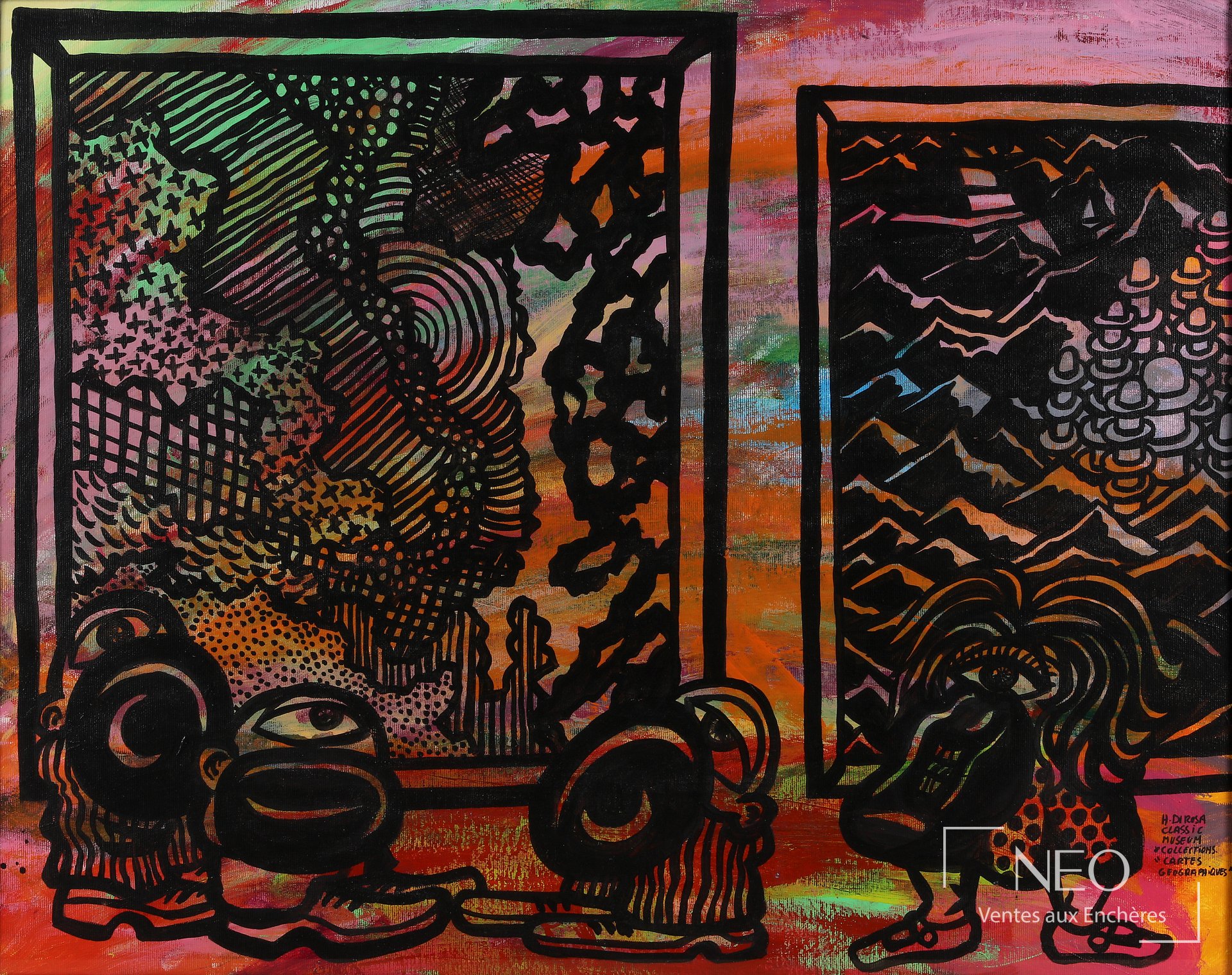 Hervé Di Rosa Carte géographique, acrylique sur toile signée
