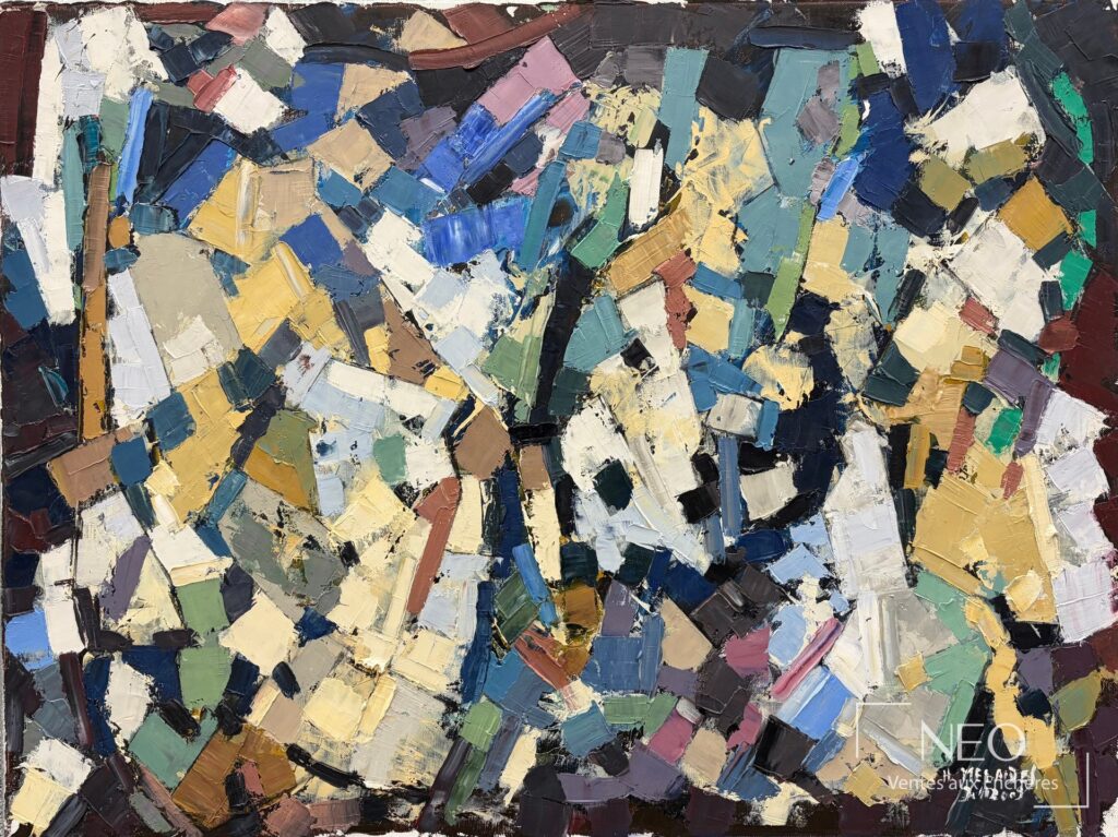 Huile sur toile abstraite aux larges touches colorées