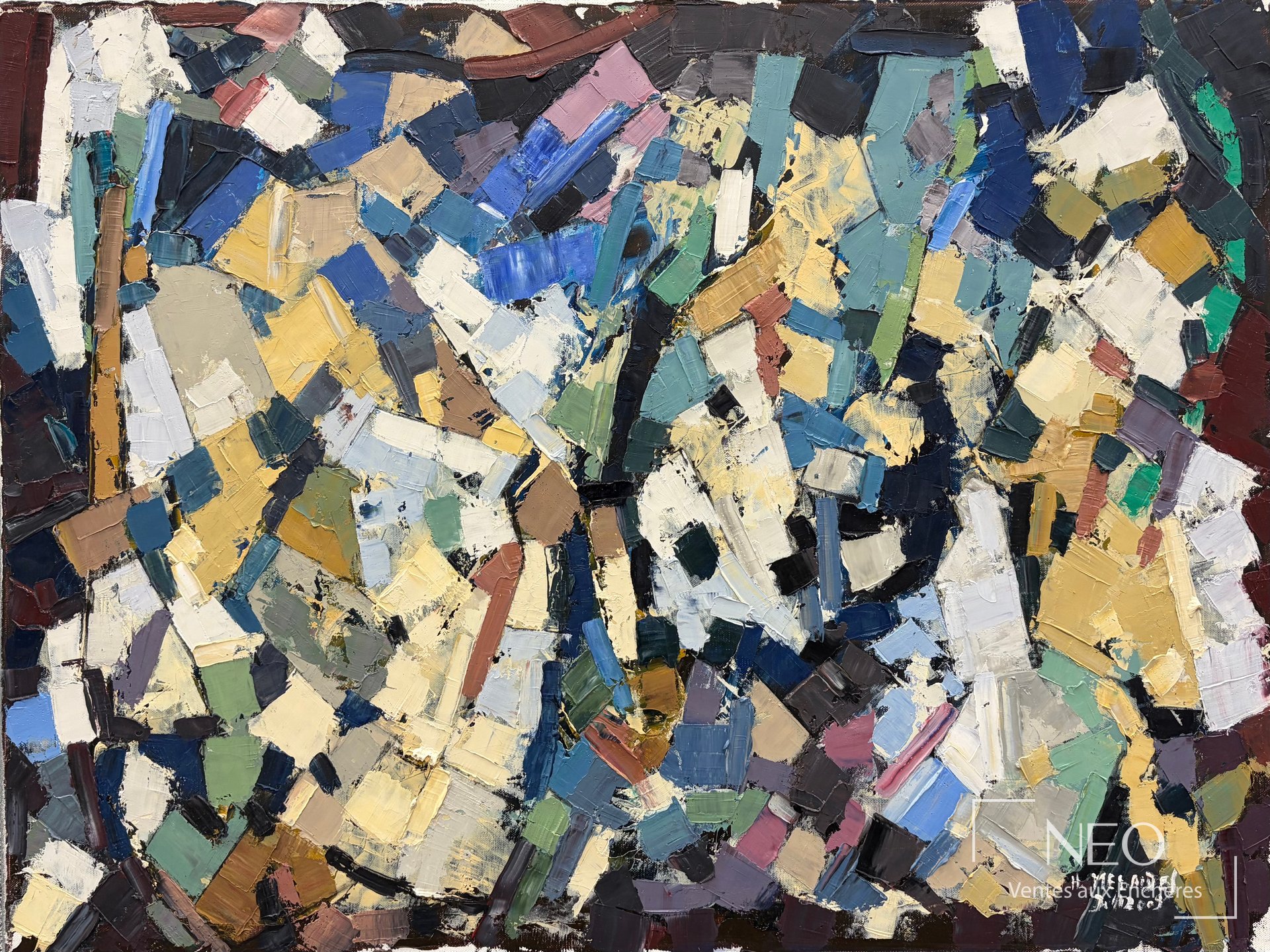 Huile sur toile abstraite aux larges touches colorées