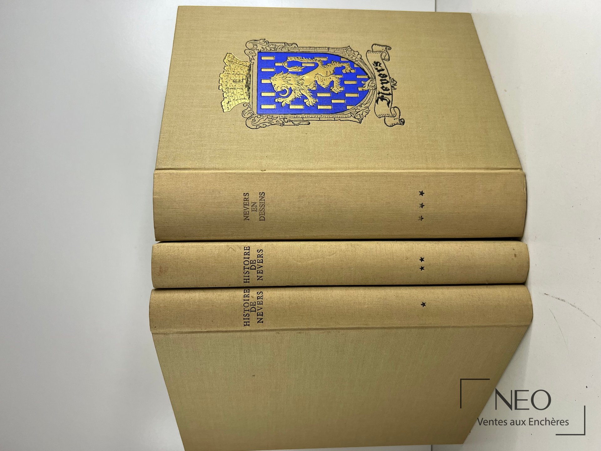 Coffret beige de trois volumes Histoire de Nevers