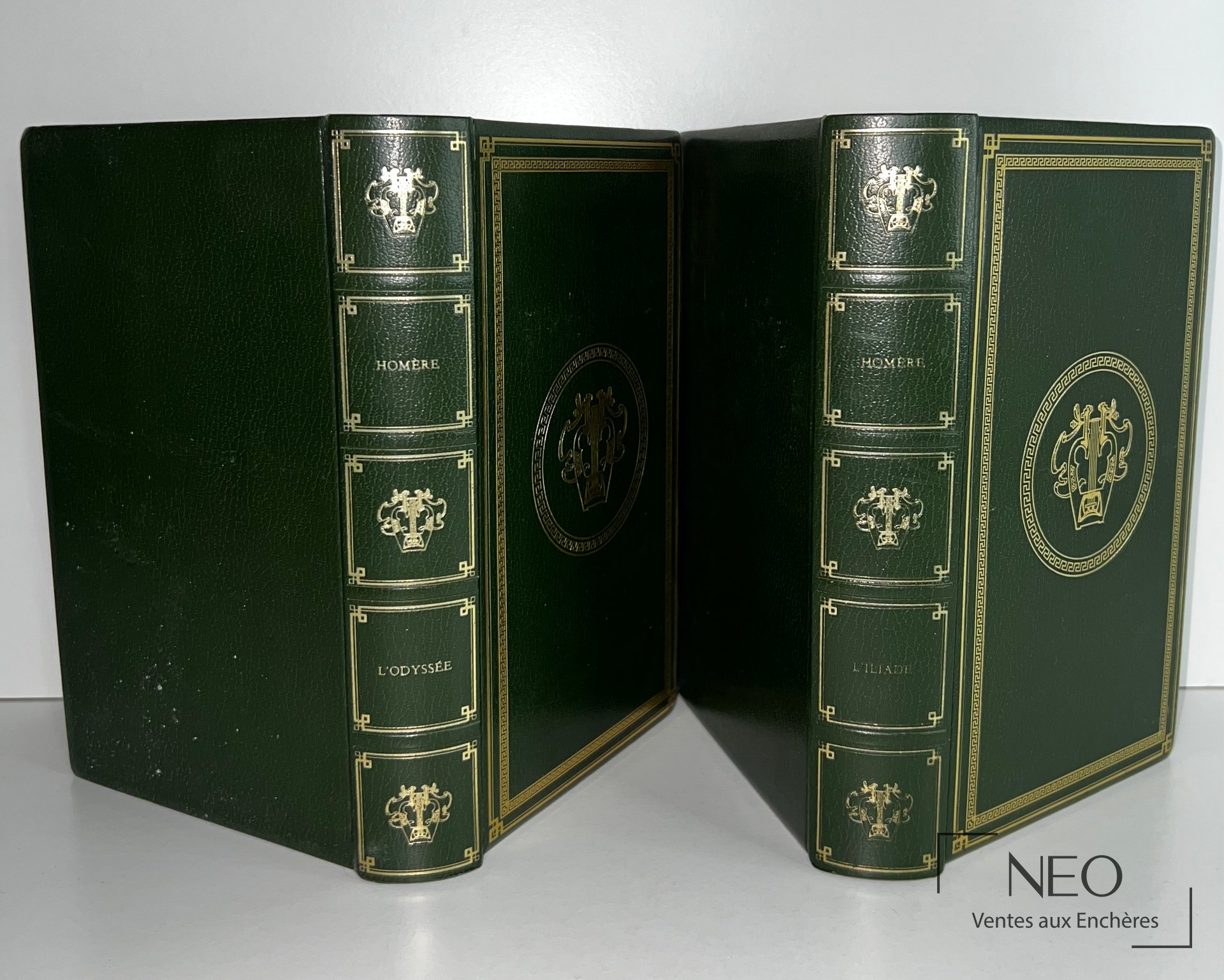 Deux volumes verts à décor doré de Homère