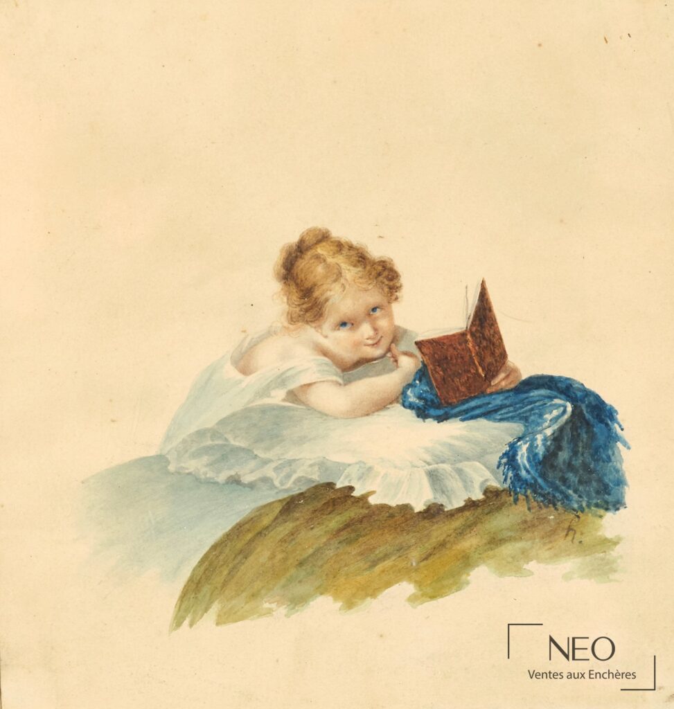 Jeune fille lisant à l'aquarelle