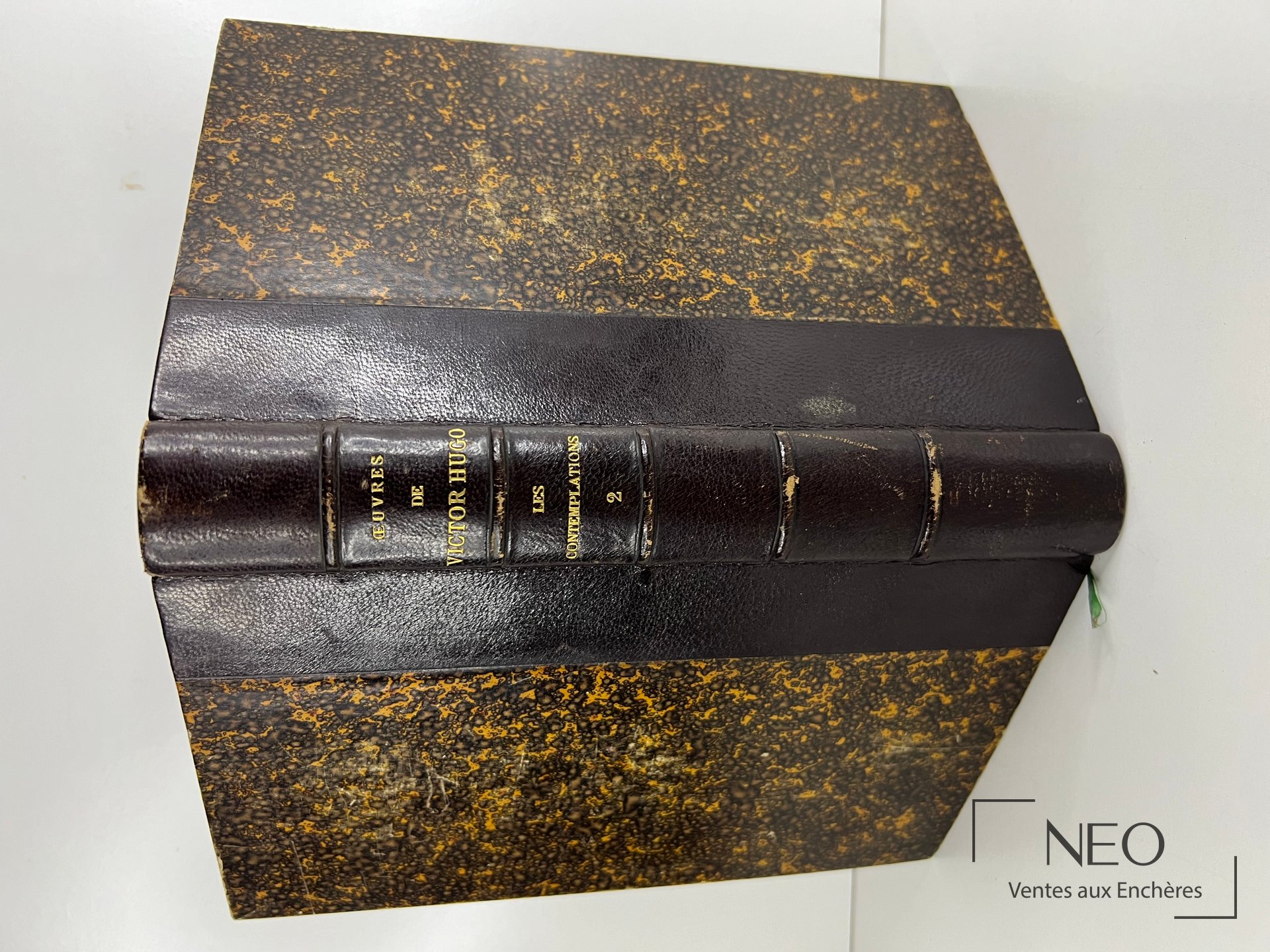 Livre relié à la couverture marbrée et au dos en chagrin noir