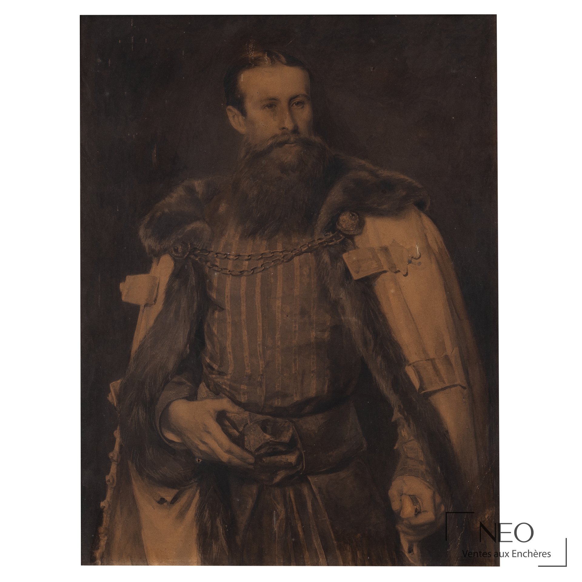 Portrait d’homme au lavis d’encre sous verre
