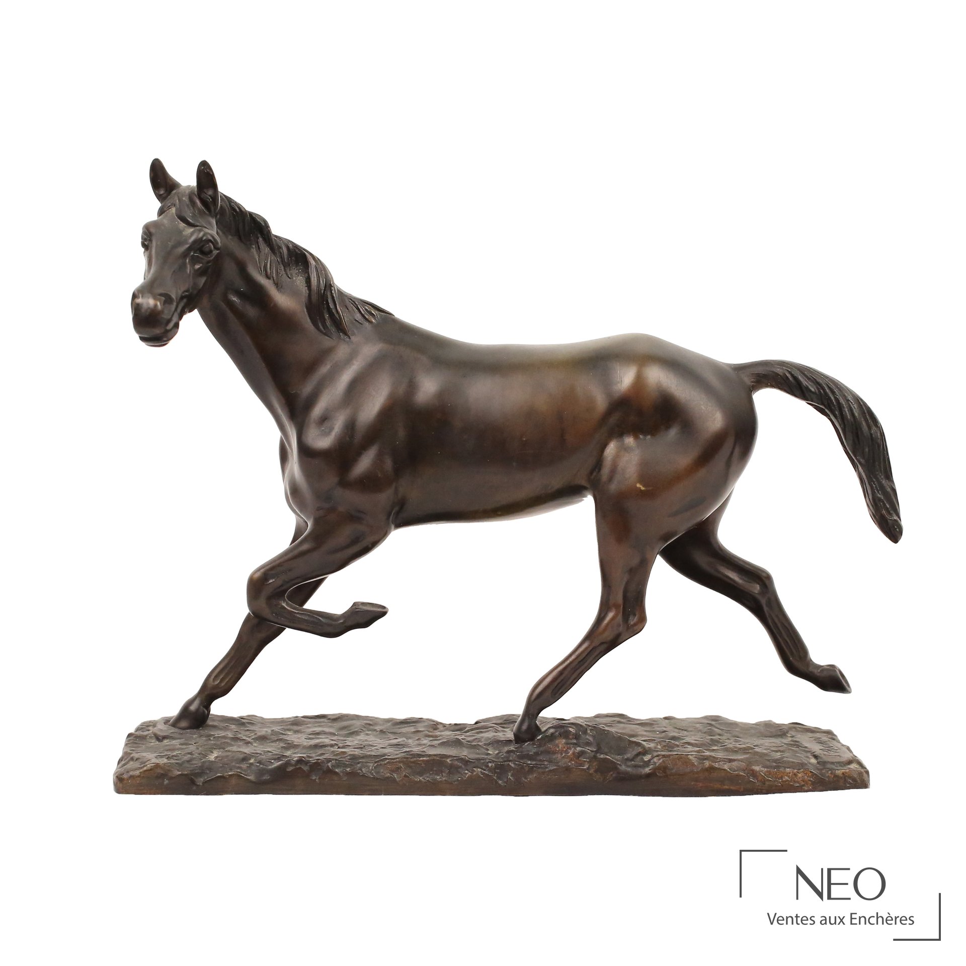 Cheval en bronze à patine brune nuancée