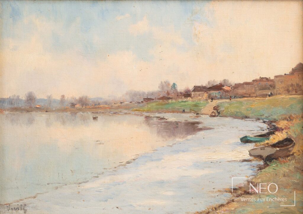 Paysage lacustre peint à l’huile