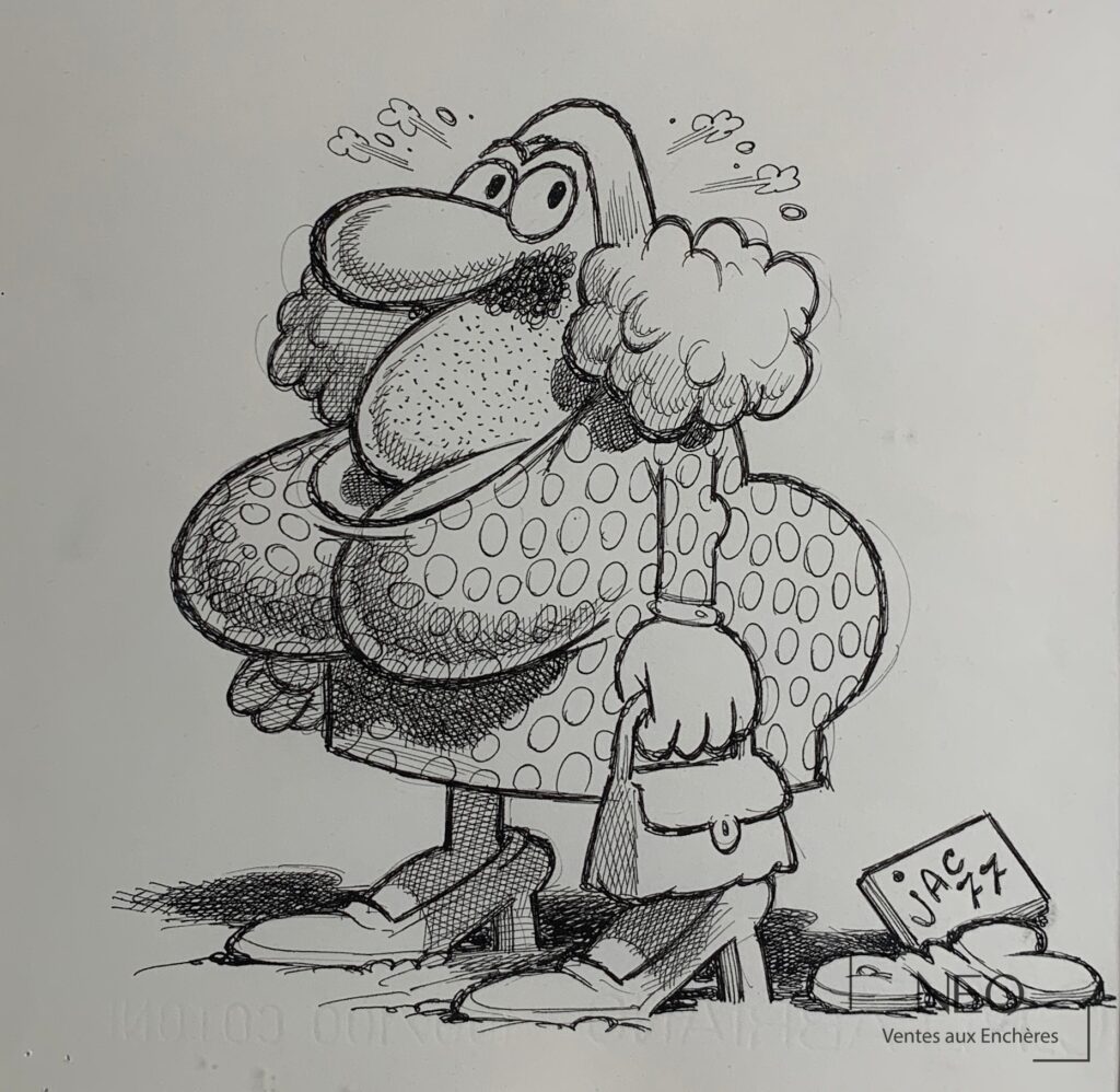 Illustration humoristique de Jacovitti Benito représentant un personnage au trait noir.
