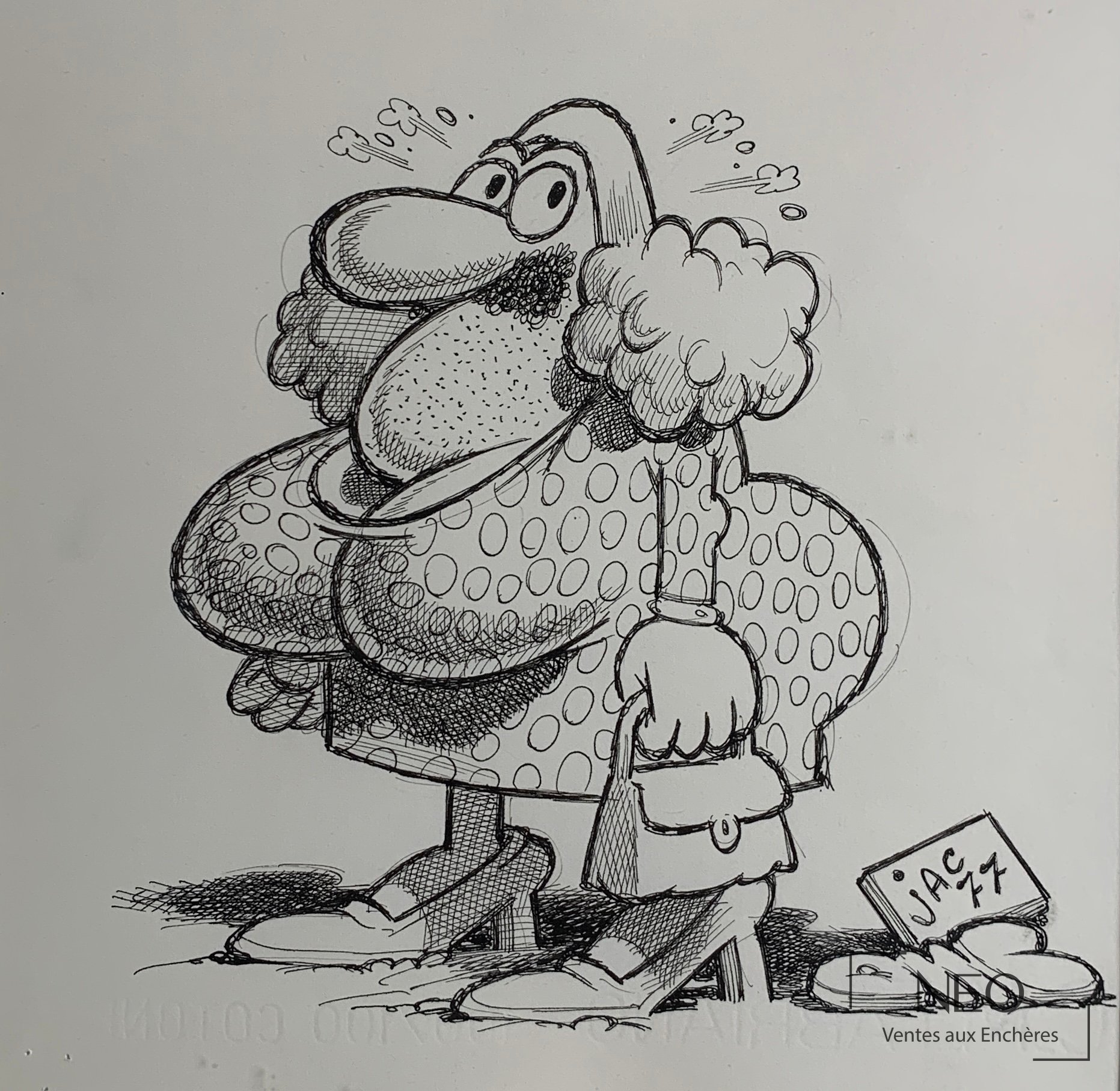 Illustration humoristique de Jacovitti Benito représentant un personnage au trait noir.