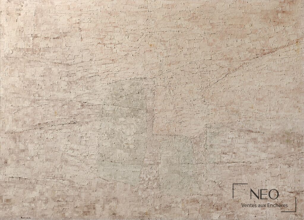Composition abstraite beige et rose de Jacqueline Vladimir Pavlowsky sur toile