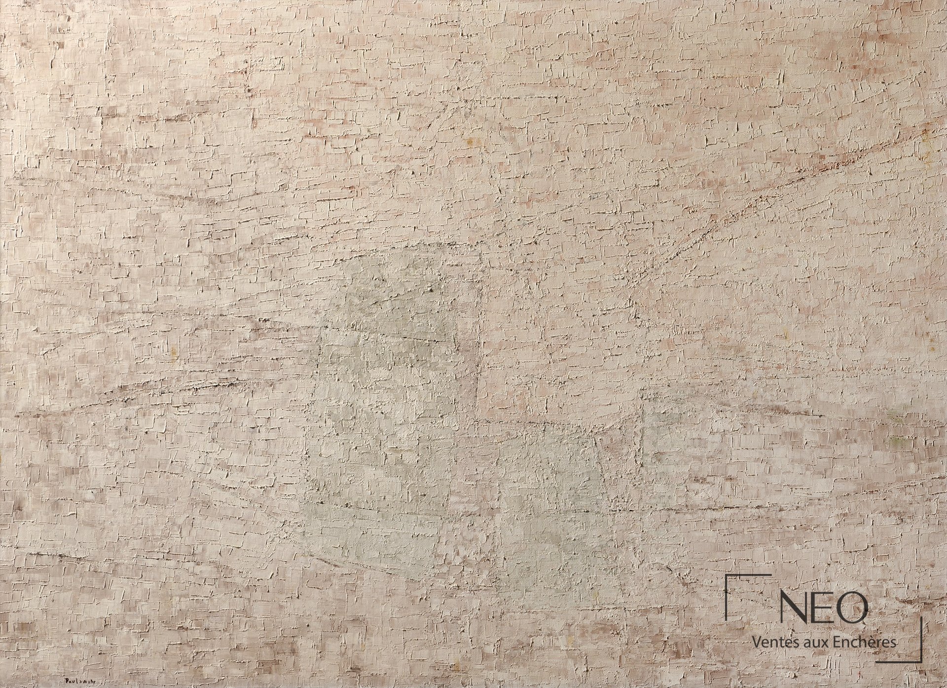 Composition abstraite beige et rose de Jacqueline Vladimir Pavlowsky sur toile