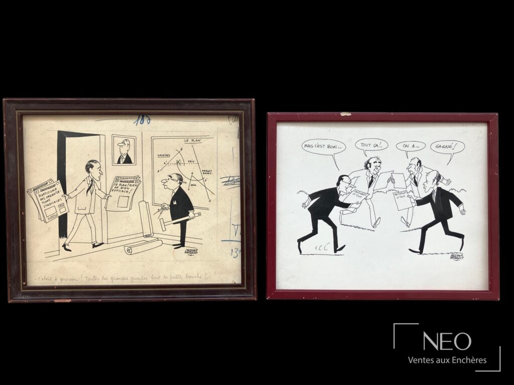 Deux dessins encadrés de Jacques Faizant