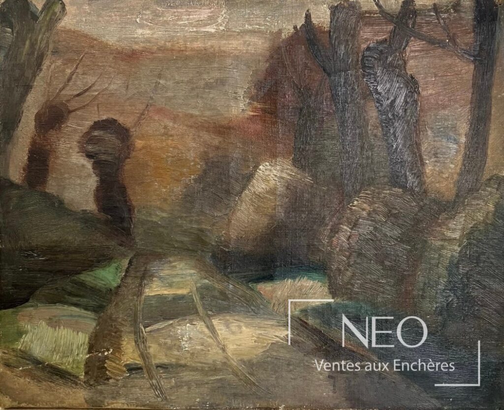 Peinture de forêt au clair de lune aux touches épaisses et sombres