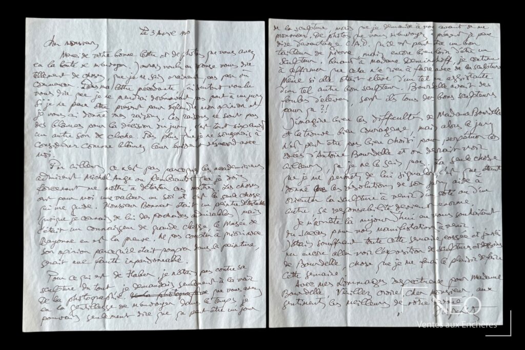Lettre autographe signée de Jacques Lipchitz