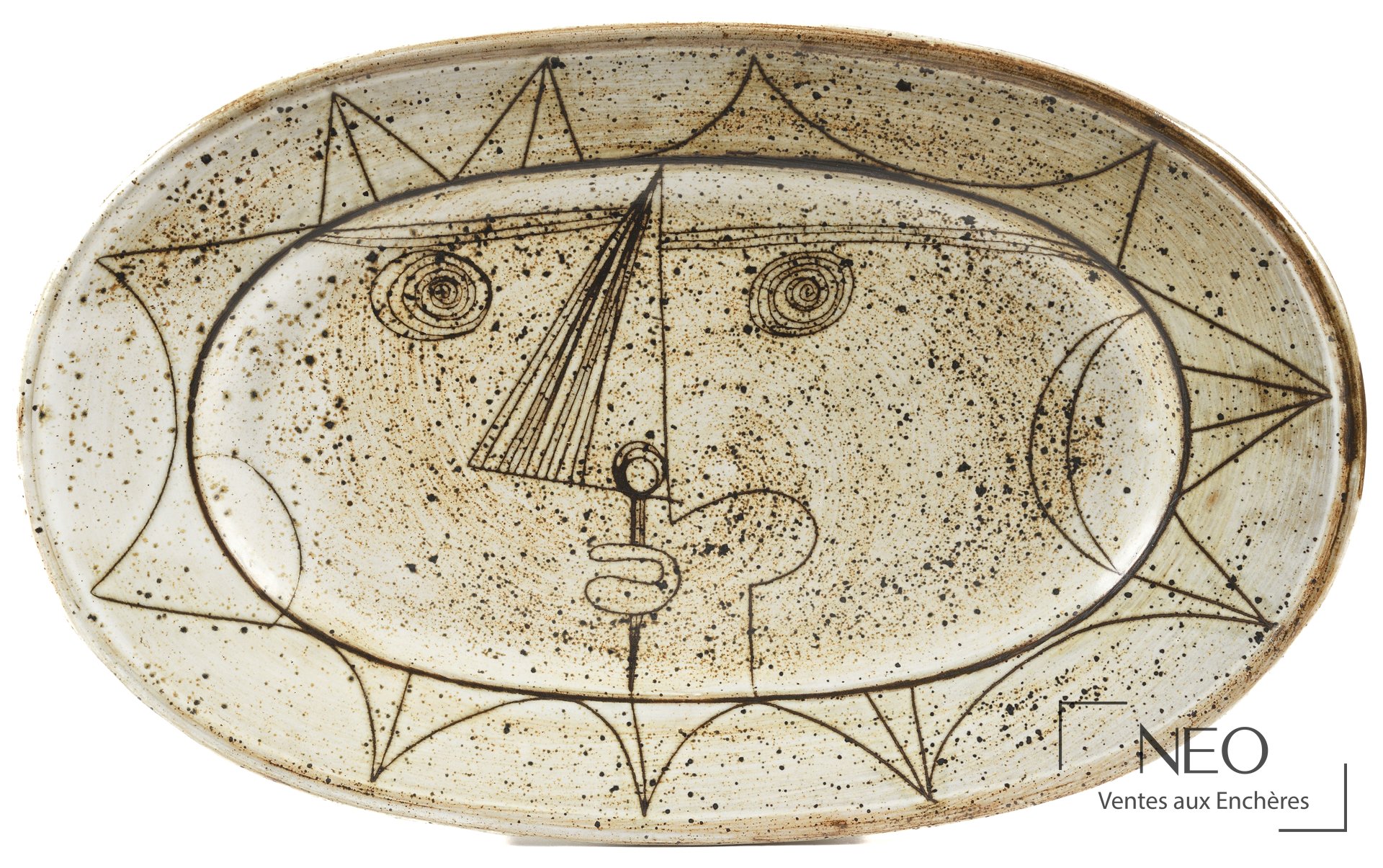 Jacques Pouchain pour l&rsquo;Atelier Dieulefit, grand plat ovale en céramique des années 60